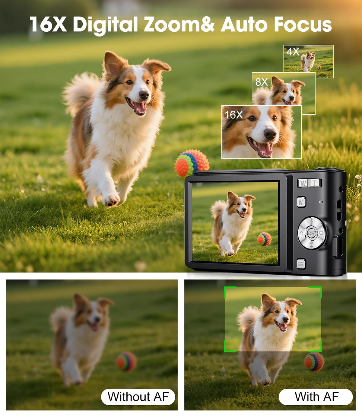 Digital Camera, 1080P FHD Vlogging Camera 50MP Compact Portable Photo Camera with 2.4" Screen, 16X Digital Zoom Mini Small Pocket Camera for Kids Students with 1 Battery, 16GB Card (Black)