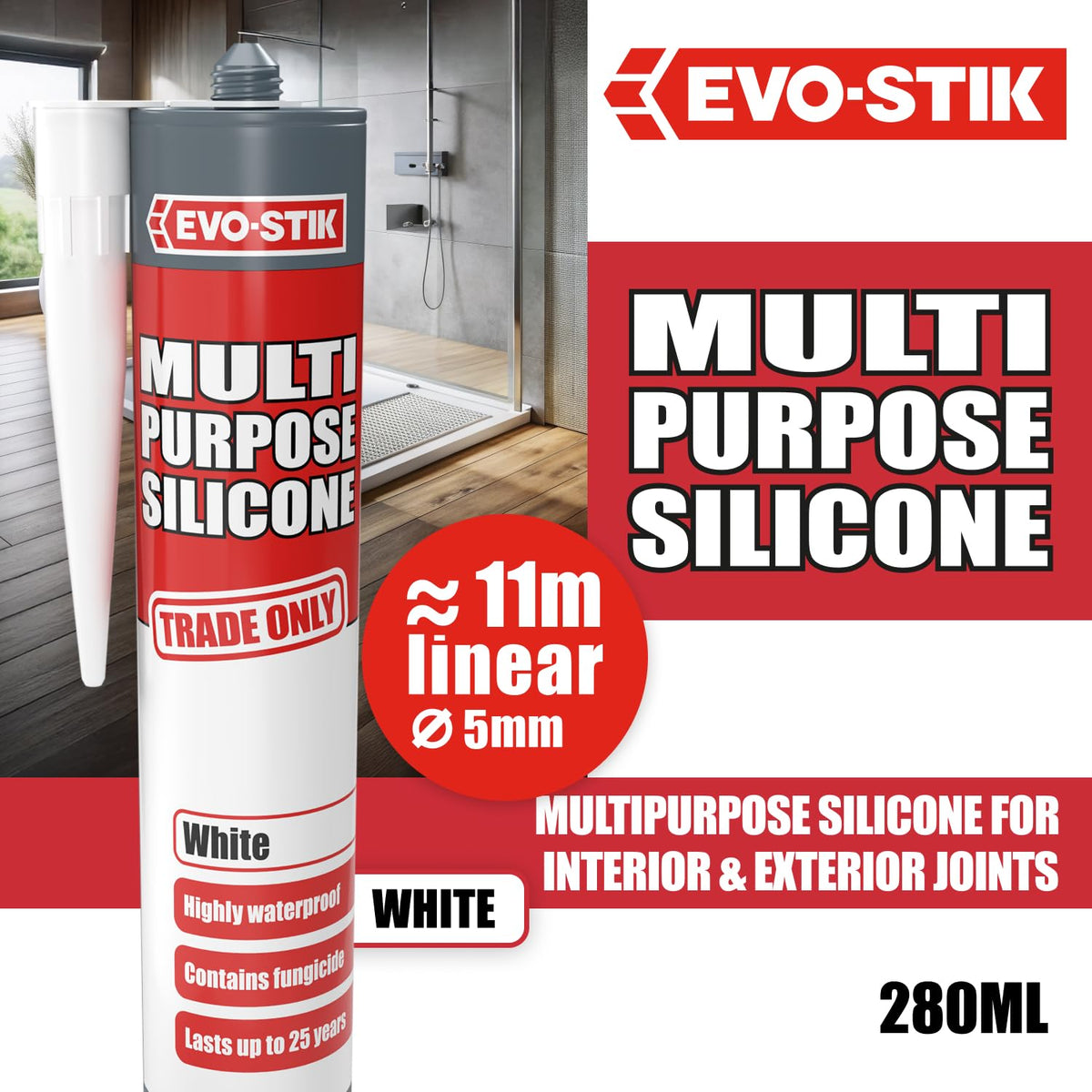 EVO-STIK Multipurpose Silicone Sealant Clear - Waterproof - Mould Resistant