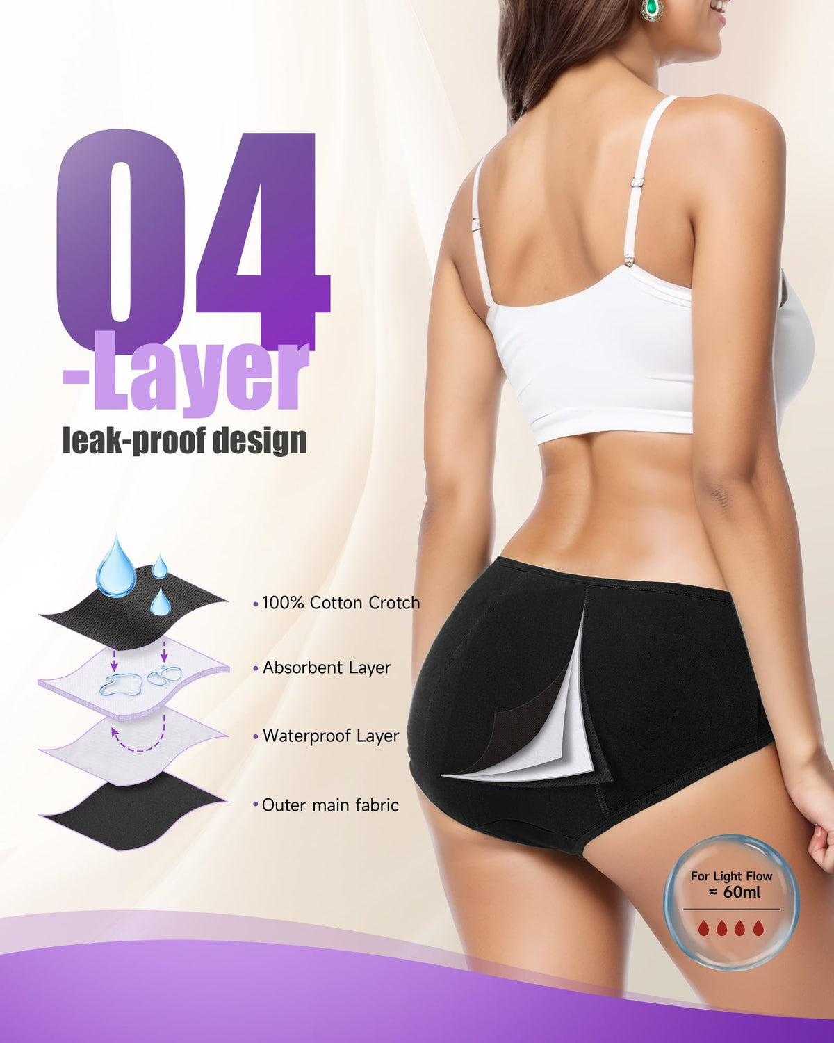 TANSTC Period Pants for Women, Leakproof Period Underwear Pack of 3