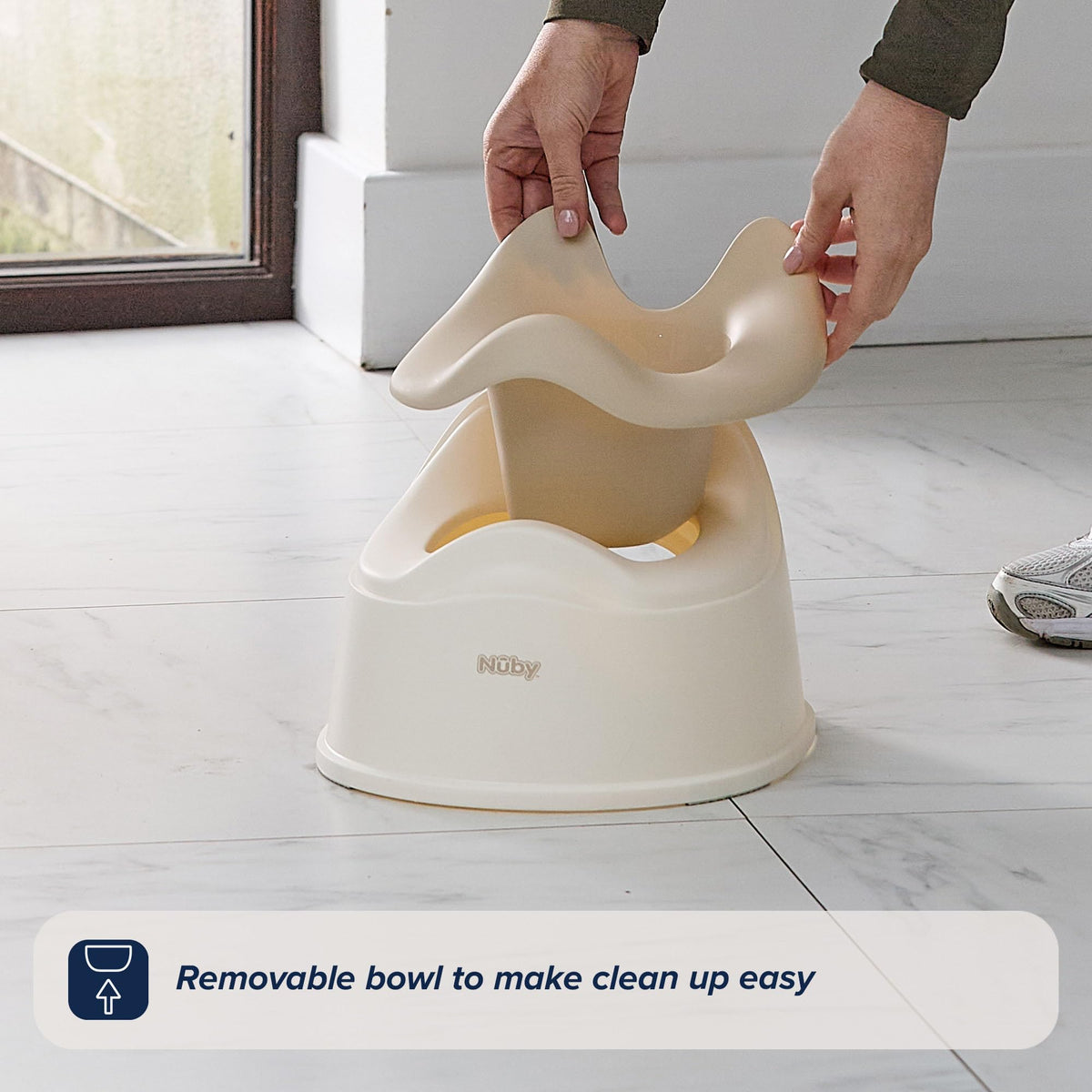 Nuby Beginner's Potty Training Seat with Removable Bowl and Integrated Splash Guard, Fun Transition to The Big Toilet, Non-Slip Base, Gray