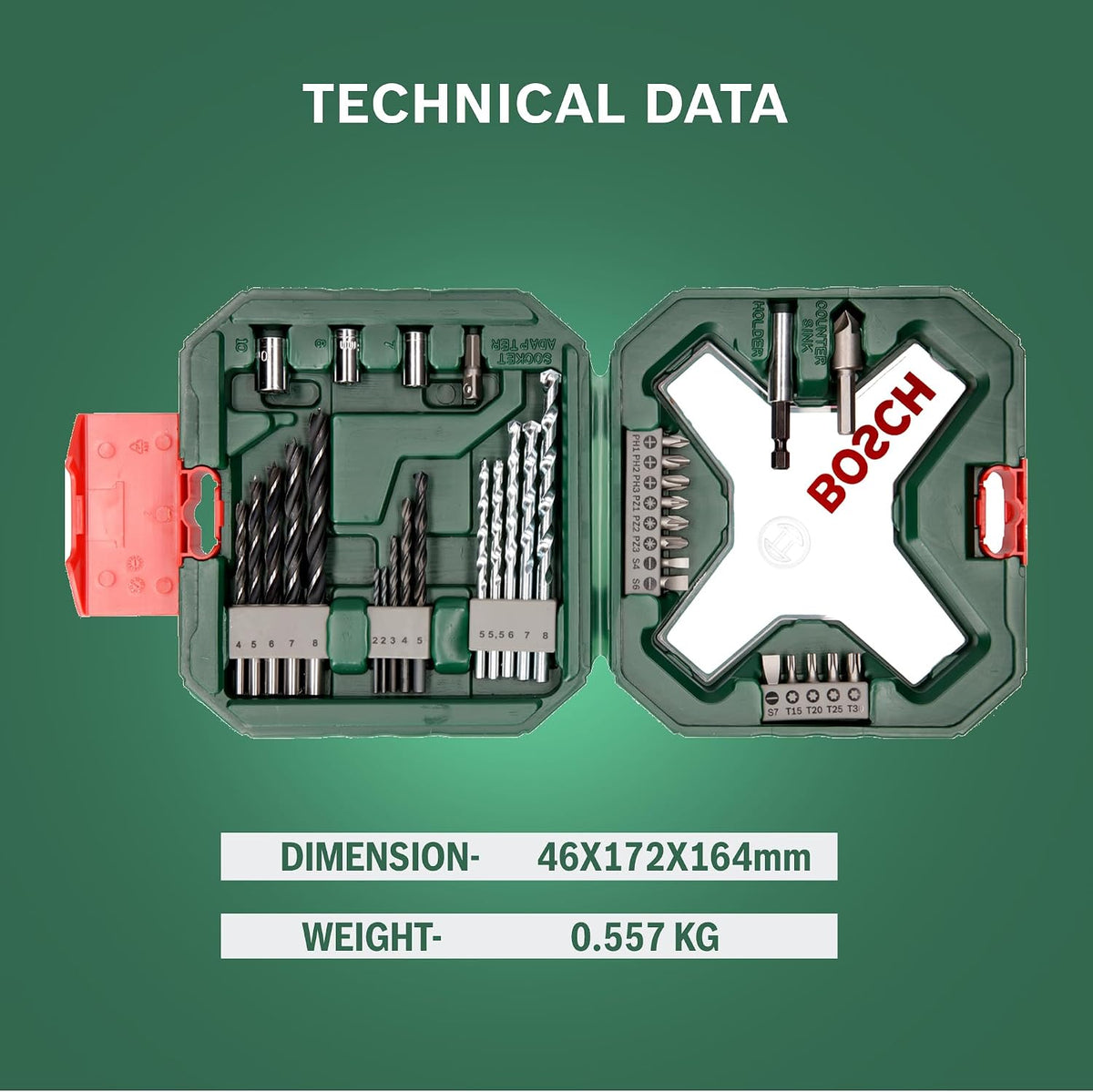 Bosch 34pc. X-Line Drill and Screwdriver Bit Set (for Wood, Masonary and Metal, Accessories Drill and Screwdriver)