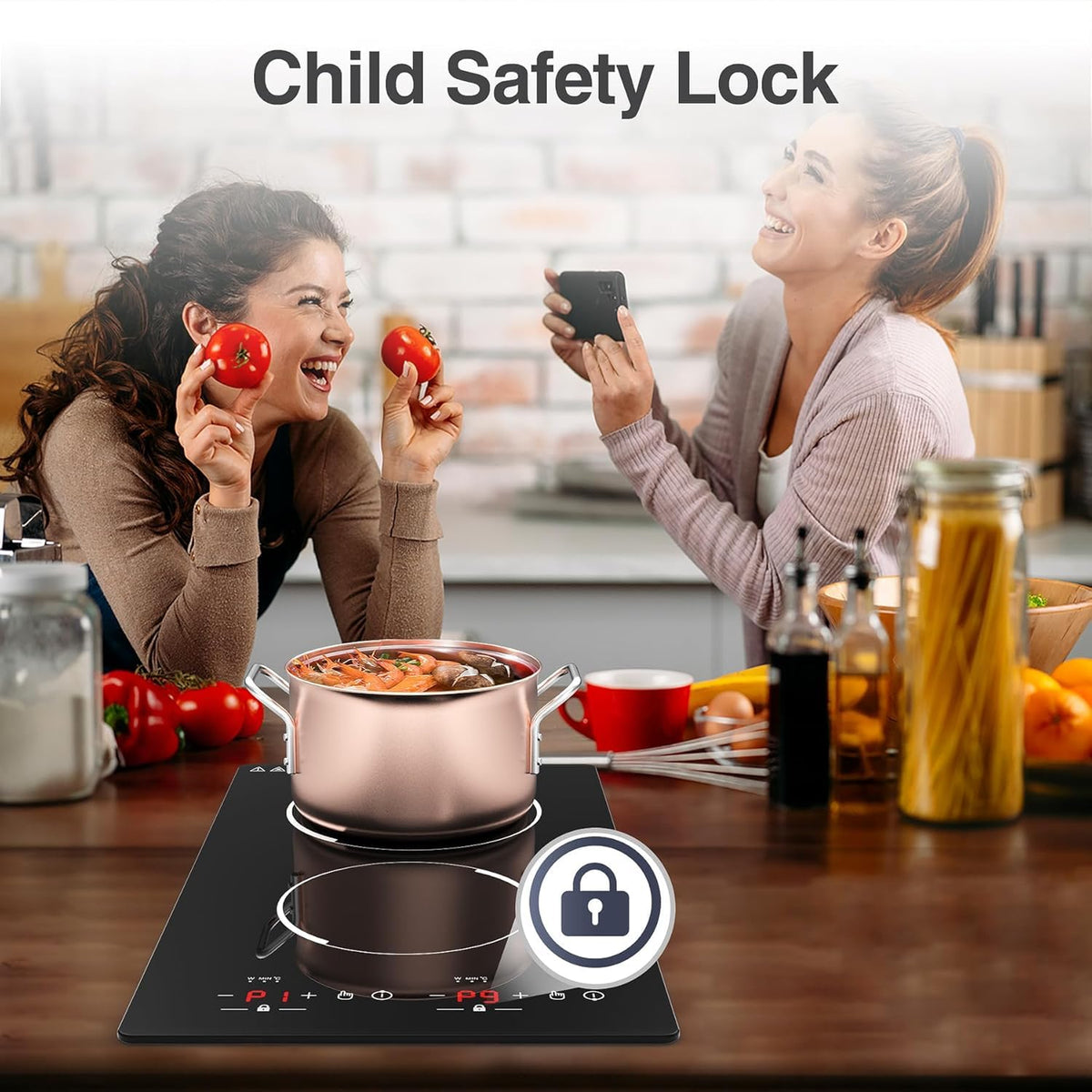 VBGK Portable Ceramic Hob, 2000W Portable Electric Hob, Electric Ceramic Hob, Single Cooking Zone with LED Display, 4-Hours Timer, Safety Lock, Residual Heat Indicator