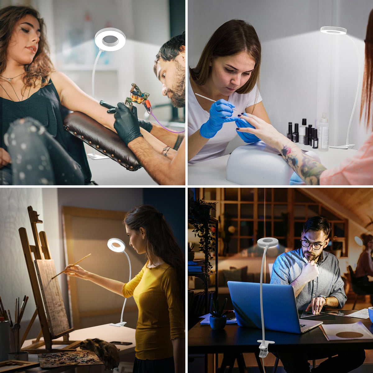 iZELL LED Desk Lamp -【3 Color Modes & 10 Brightness】 Eye Caring Clip on Clamp Light with 70cm Flexible Arm, Book Ring Light with Plug for Home Office, Kids, Reading, Clip on Table, Headboard
