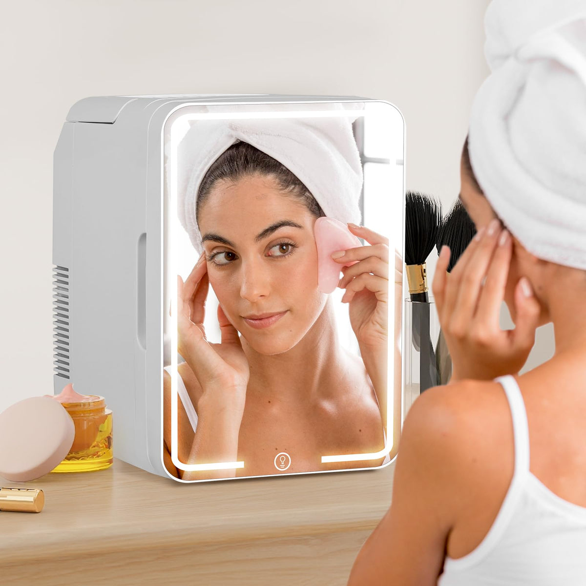 ARTETHYS Mini Fridge for Bedrooms, 8L Skincare Fridge with LED Mirror