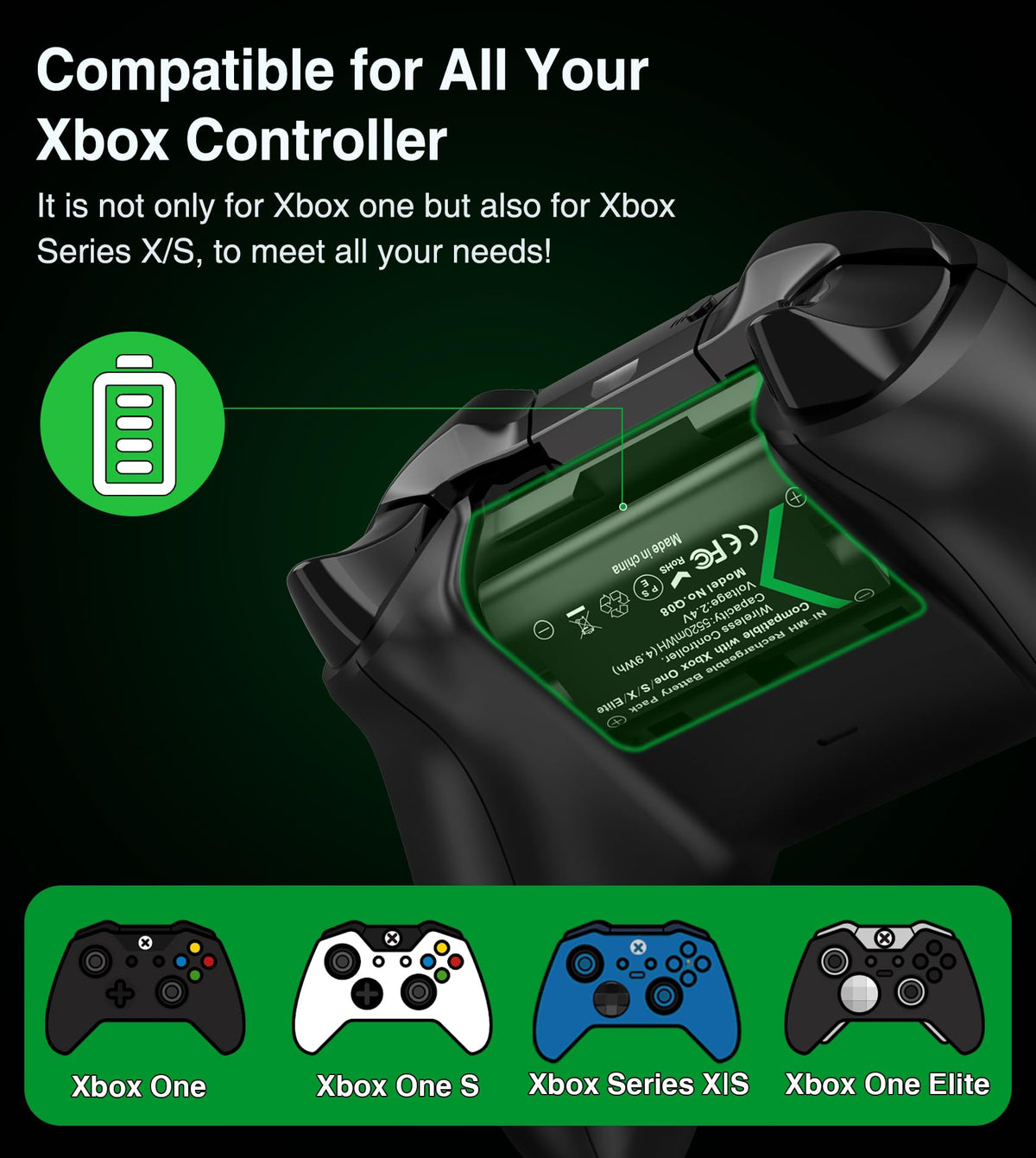 HEYLICOOL 3x5520mWh Rechargeable Battery Pack for Xbox Series X|S/Xbox One/S/X/Elite, X-box Controller Battery Pack Controller Charging Dock Batteries