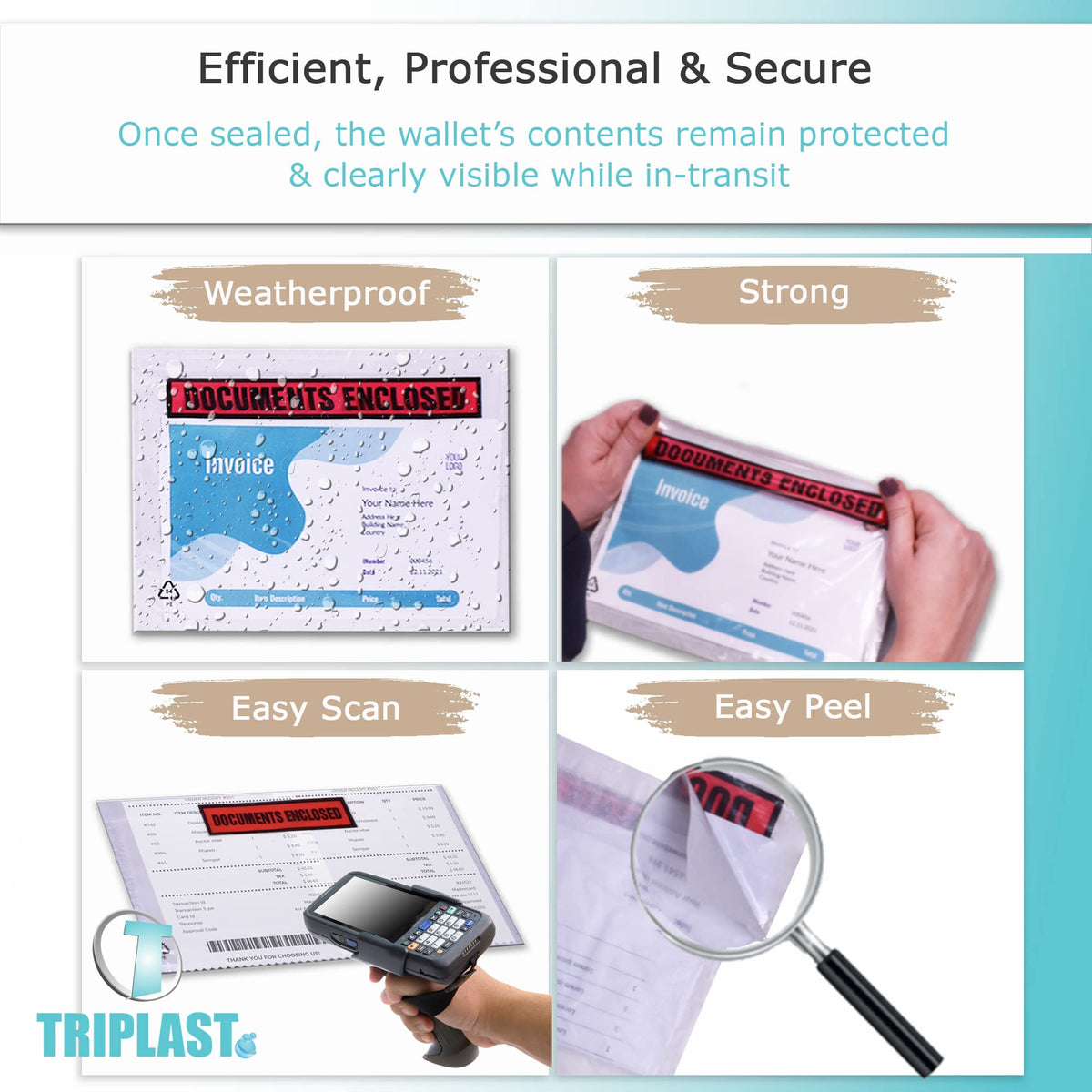Triplast 200 x DL Printed Document Enclosed Wallet (230 x 110 mm) | Peel & Seal Clear Plastic Envelopes/Sleeves/Pockets/Wallets | Attach Invoices, Packing Lists & Delivery Notes to Parcels