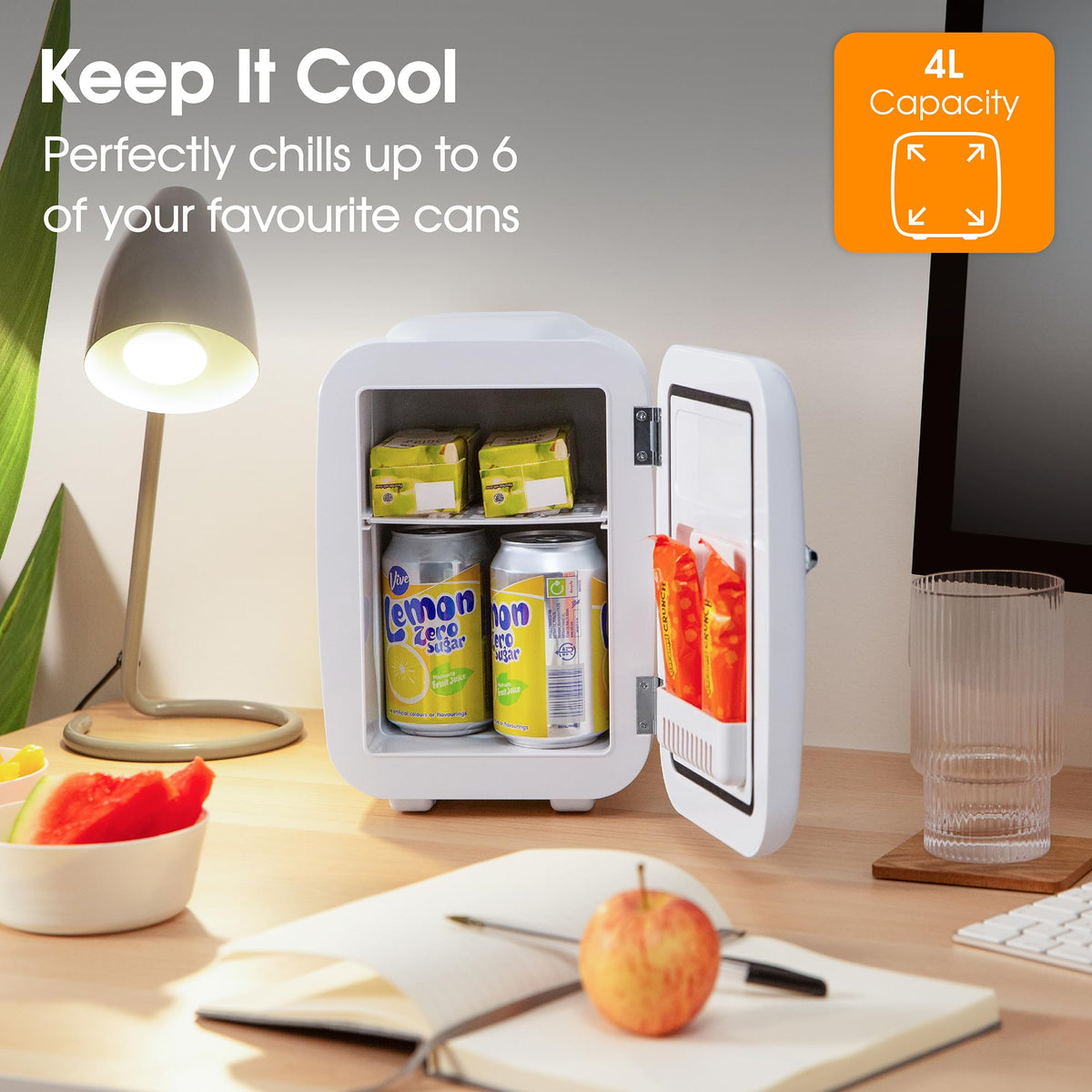 Abode Black Mini Fridge A4CLR201B 4L/6 Can Portable Thermoelectric Mini Cooler & Warmer for Drinks, Cosmetics/Makeup/Skincare, AC/DC Power, Retro Style, For Bedroom, Home, Caravan, Car
