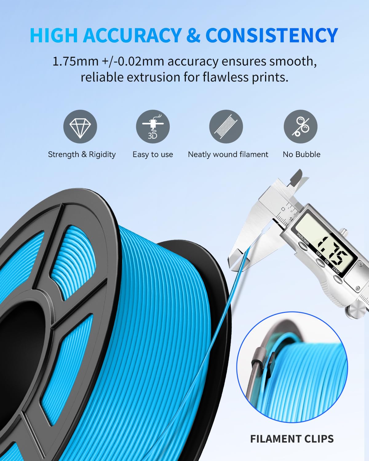 JAYO PLA 3D Printer Filament 1.1KG Black, PLA Filament 1.75mm, Dimensional Accuracy +/- 0.02mm, Neatly Wound Filament, Fits Most FDM Printer.