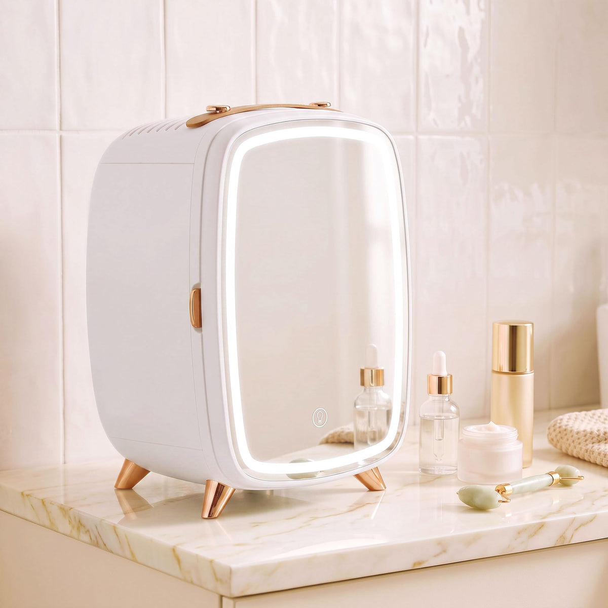 HOMCOM 6L Mini Fridge with LED Mirror, 26dB Quiet Operation, Pink