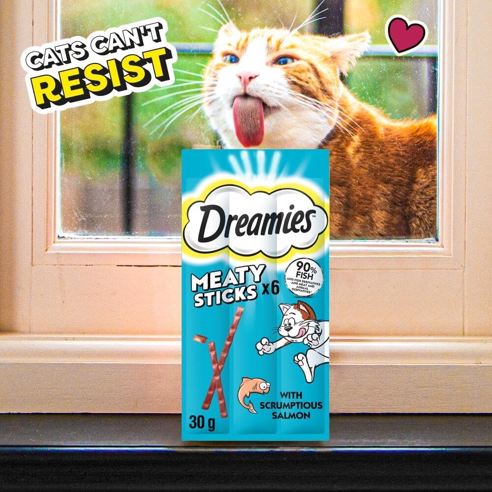 Dreamies Meaty Sticks 84-Piece, Cat Treats Tasty Snacks with Delicious Salmon, Pack of 14 x (30 g)