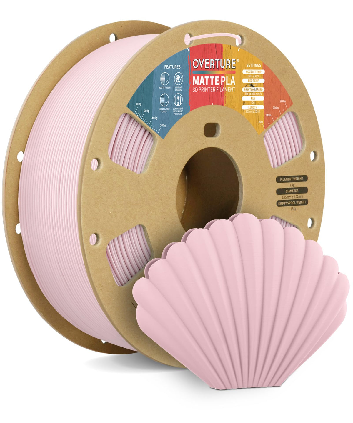 OVERTURE Matte PLA 3D Printer Filament 1.75mm, 1kg Light Brown