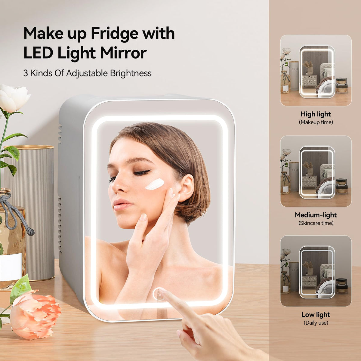 ARTETHYS Mini Fridge for Bedrooms, 8L Skincare Fridge with LED Mirror