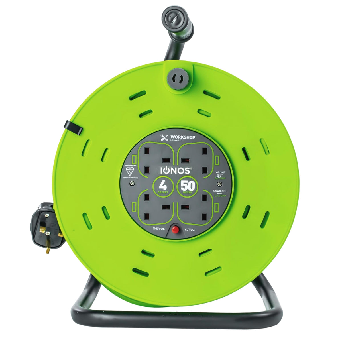 IONOS 2 Socket Cable Reel, 10m Outdoor Garden Extension Lead, DIY