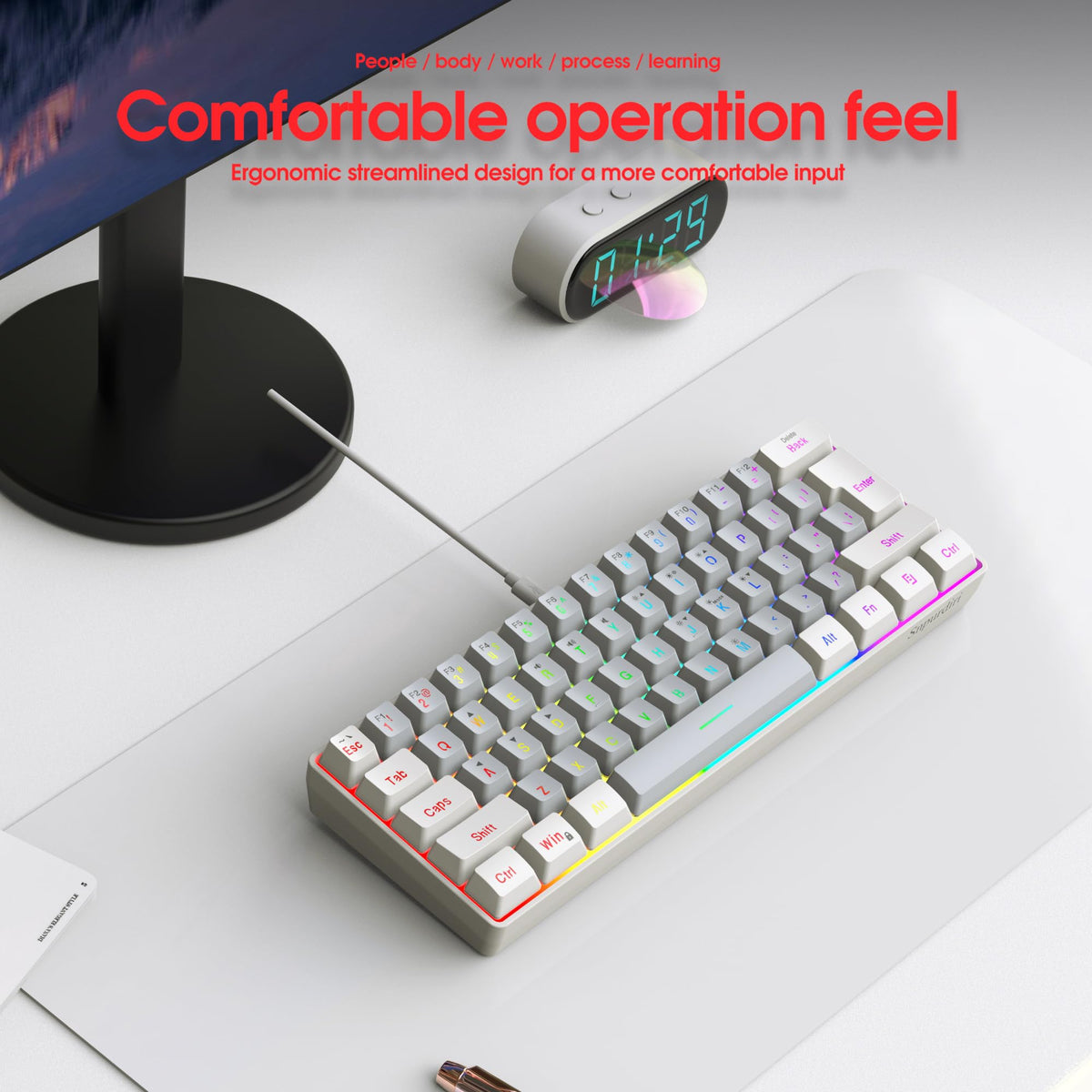 Snpurdiri Wired Mechanical Gaming Keyboard, 60% Size, LED Backlight, 61 Keys, Small Wired Office Keyboard for Windows Laptop/PC, Mac (Black-Red, Blue Switches)