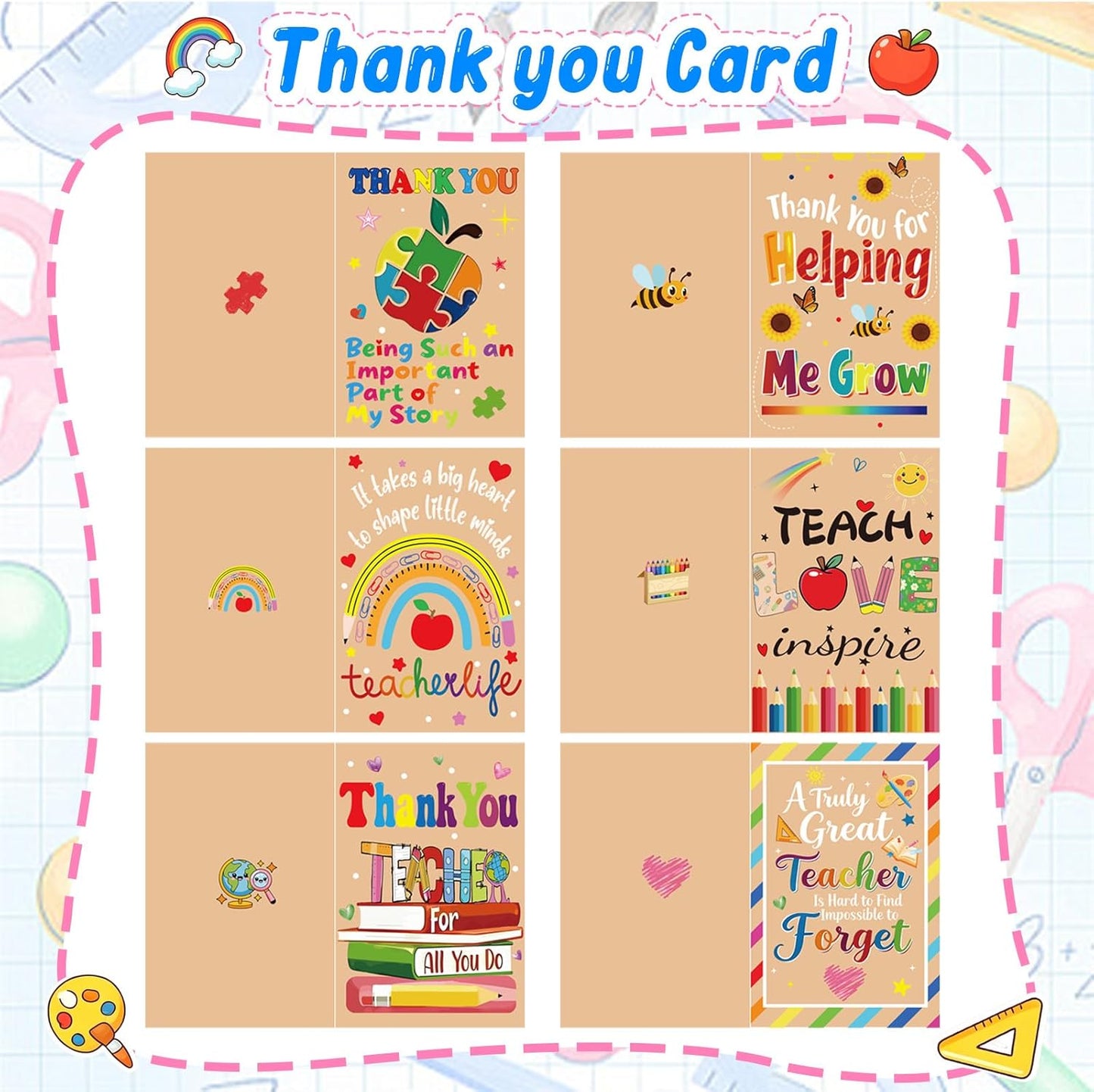 6Pack Teacher Appreciation Gifts Bulk,Teacher Gifts with Thank You Cards Keychain Ballpoint Pens Drawstring Bags, End of Year Gifts for Nursery,Mentor,Teachers,Teaching Assistant,.
