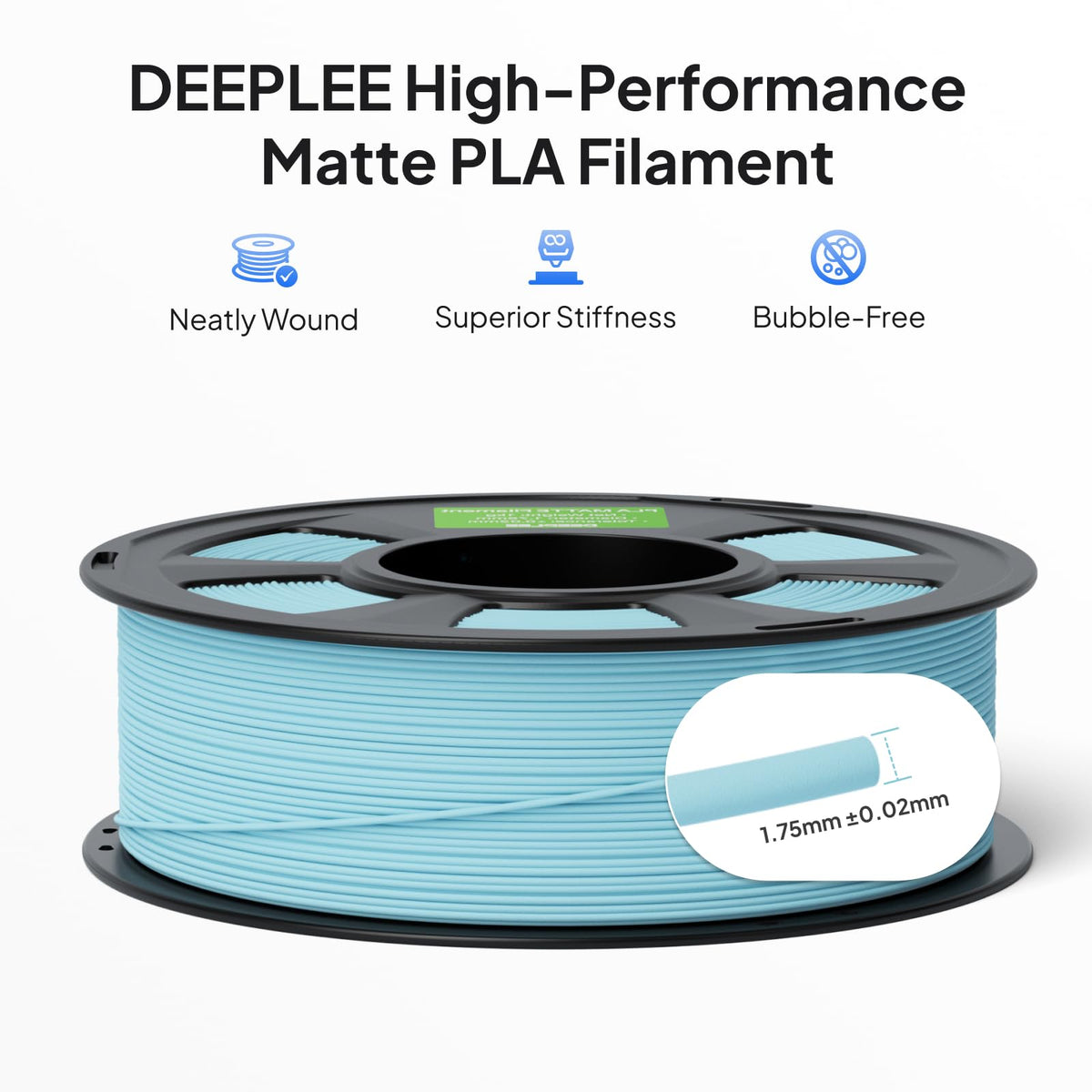 DEEPLEE Matte PLA Filament 1.75mm Matte Black 1kg(Plastic Spool)