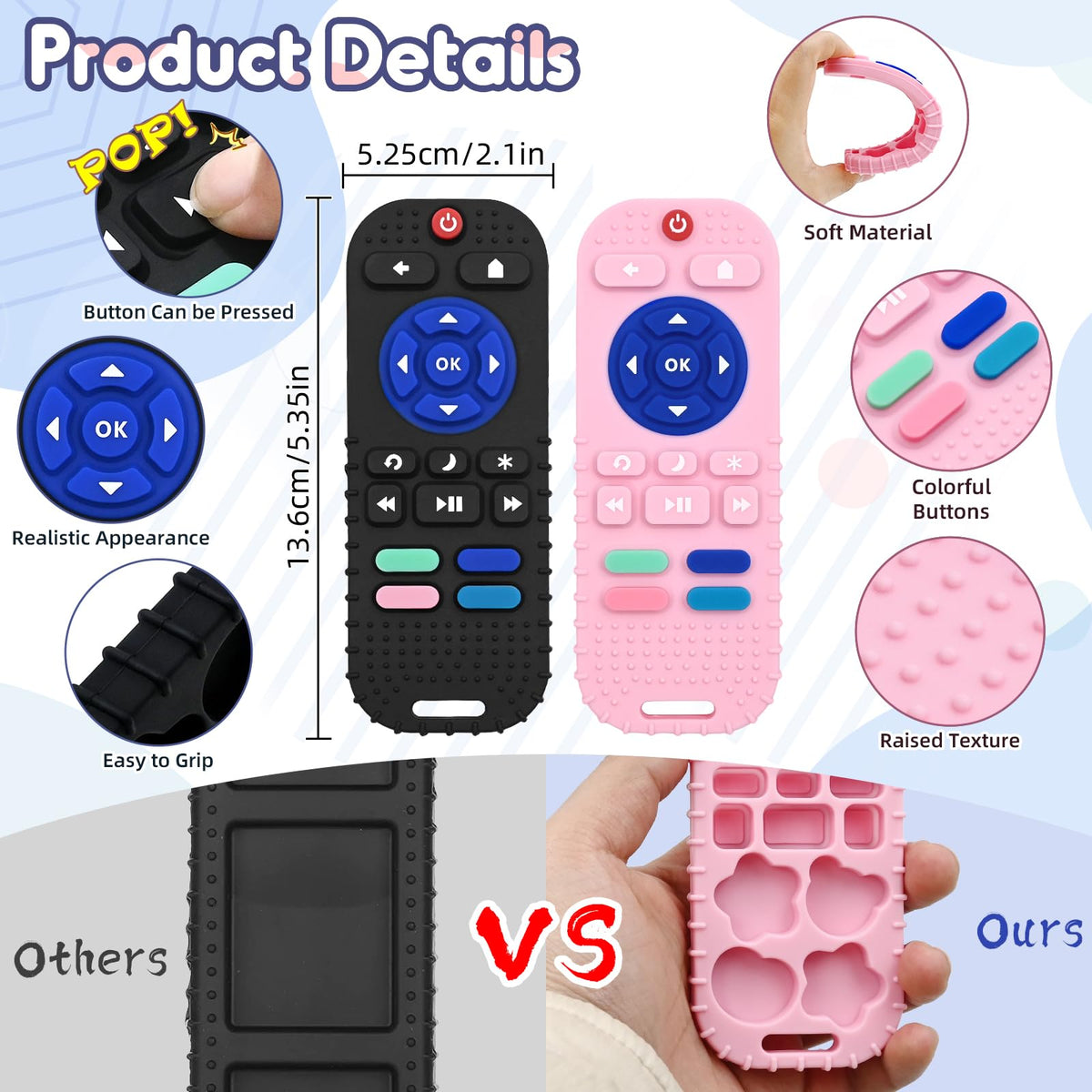 AiTuiTui Baby Teether for Teething Relief Baby Toys 0 3 6 9 12 Months, Sensory Silicone Remote Control Baby Teether Toy for Babies Newborn Infant Boy Girl Autism Toys for Baby Gifts