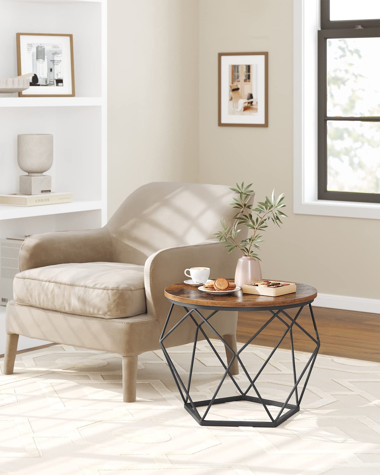 VASAGLE Coffee Tables, Set of 2 Side Tables, Robust Steel Frame, for Living Room, Bedroom, Rustic Brown and Black LET040B01