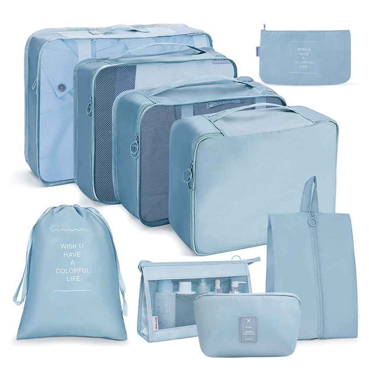 OSDUE Packing Cubes for Suitcase, 8PCS Thickening Travel Organiser Packing Bags Lightweight Travel Accessories Organizers Essentials Clothes Shoes Cosmetics Toiletries Storage Bags