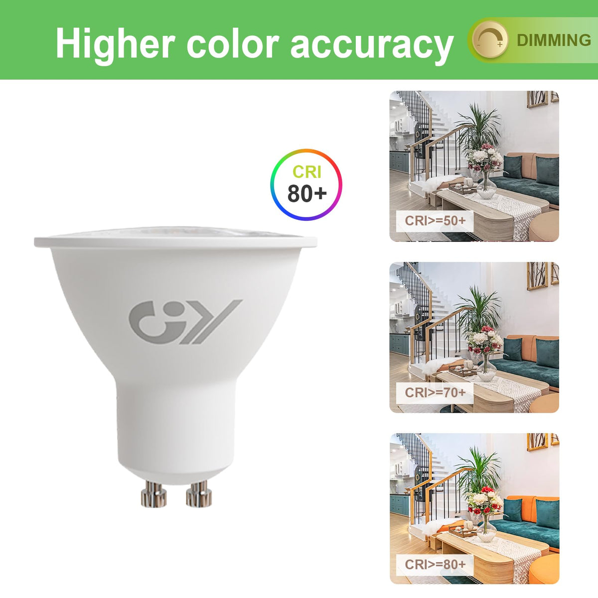 GY GU10 LED Bulb 4.9W 790lm Cool White 6500K Energy Saving LED Bulb, The New UK Energy Efficiency Class B Replaces 80W, 110°Beam Angle Non-Dimmable, 10 Pack