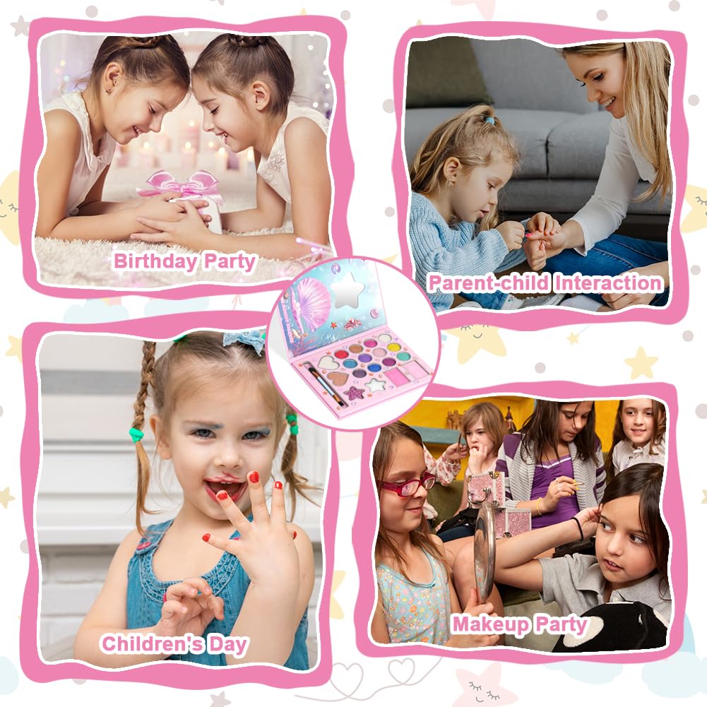 Aomig 18 Colors Kids Makeup Sets for Girls, Washable Children's Make Up Kit with Mirror, Non-Toxic Cosmetic Beauty Set Gift for Kids, Princess Pretend Play Games Toys Birthday