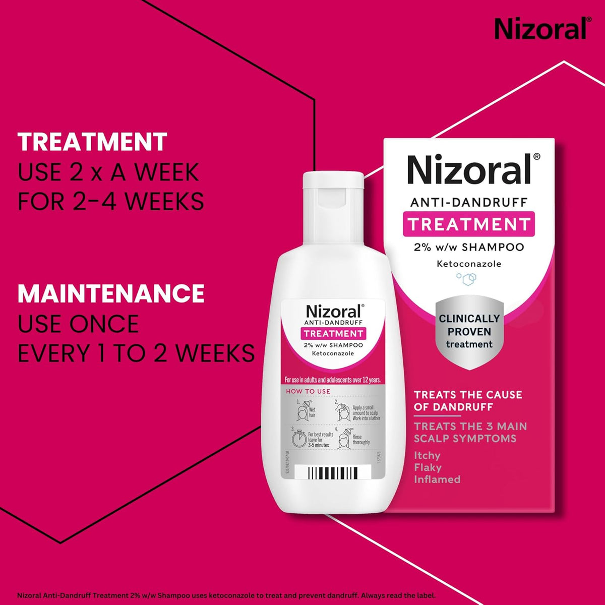 Nizoral Anti-Dandruff Treatment Shampoo with Ketoconazole, 1 x 60ml