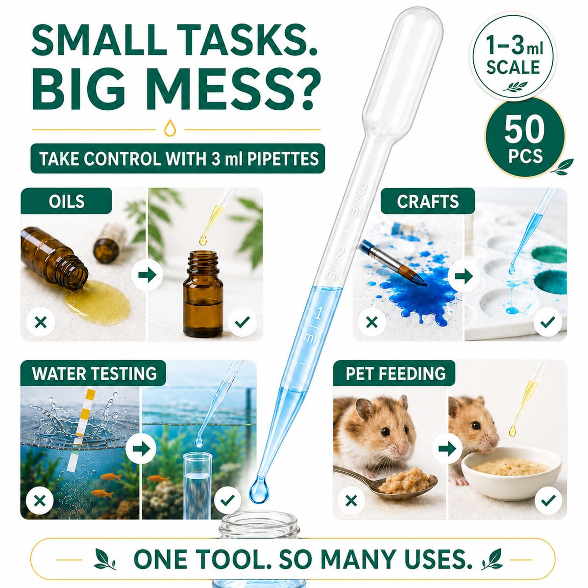 moveland 𝟭𝟬𝟬𝟬𝗣𝗰𝘀 𝟯𝗺𝗹 Dropper Pipettes- Plastic Transfer Pipette for Lab Science, Essential Oil, DIY Art, Medicine - Excellent Suction Without Leakage