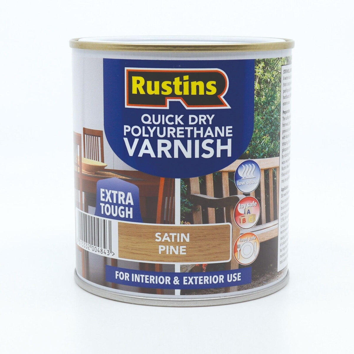 RustinsQuick Dry Poly Varnish Satin Clear 500ml -Tough, Water-Based Clear Finish in Gloss, Matt or Satin; Durable Protection for Interior Wood, Furniture and Floors