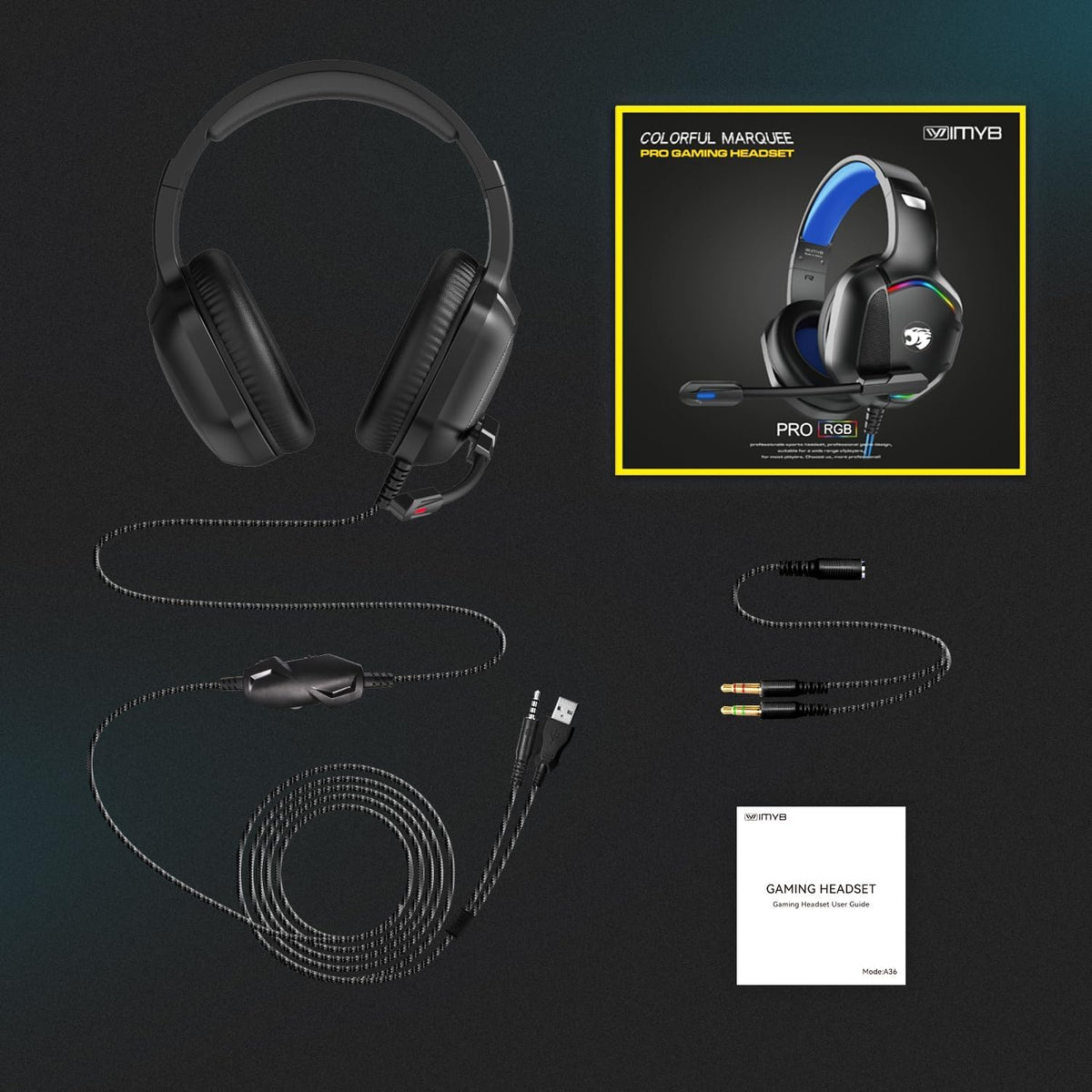 IMYB Gaming Headset with Microphone for Pc, Xbox One Series X/s, Ps4, Ps5, Stereo Wired Noise Cancelling Over-Ear Headphones with Mic, RGB, for Computer, Laptop, Mac, Gamer (White)