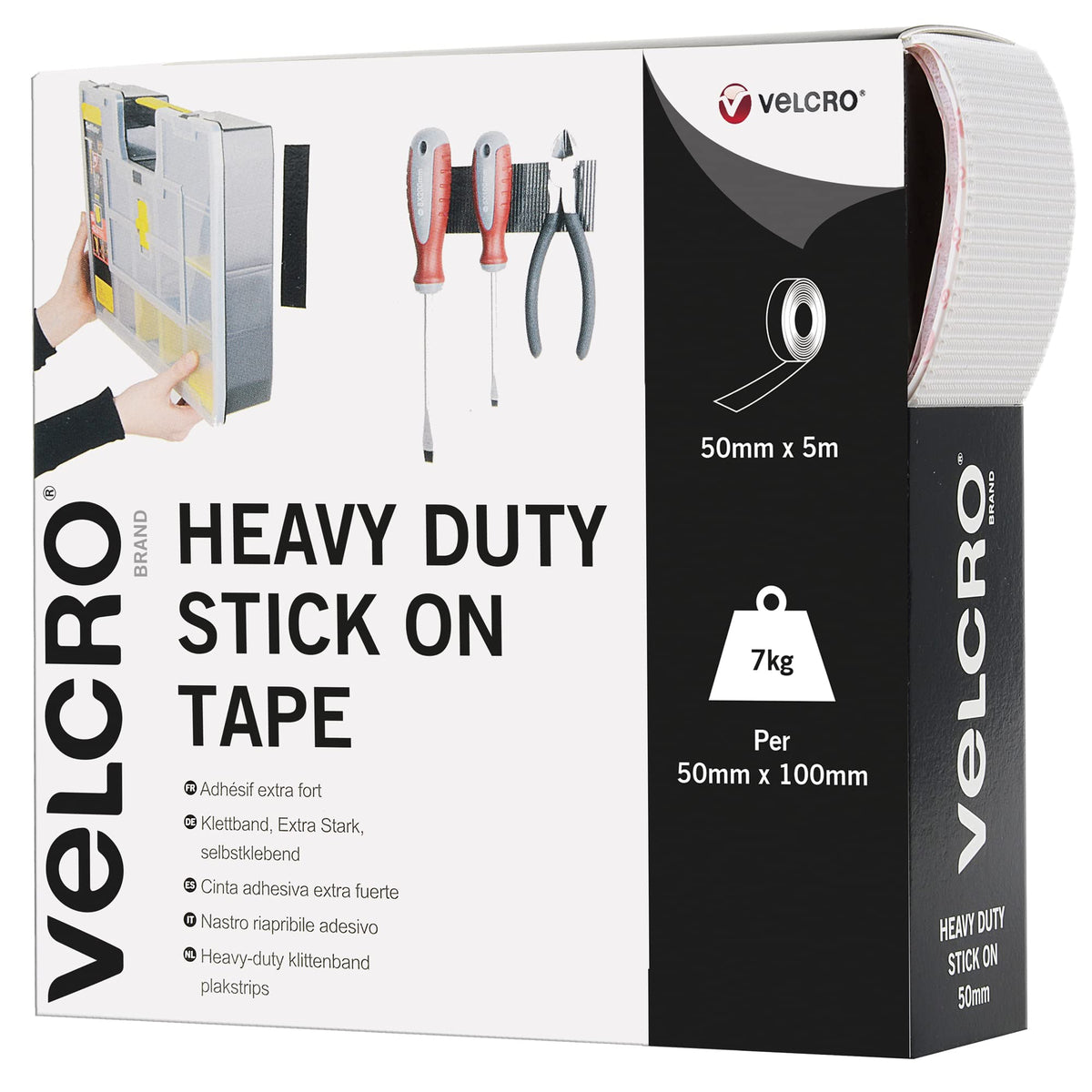 VELCRO Brand Heavy Duty Stick On Tape Cut-to-Length Industrial Extra Strong Double Sided Hook & Loop Self Adhesive Tape Perfect for Room Décor & Home, Office, Garage Use Black 50mm x 1m