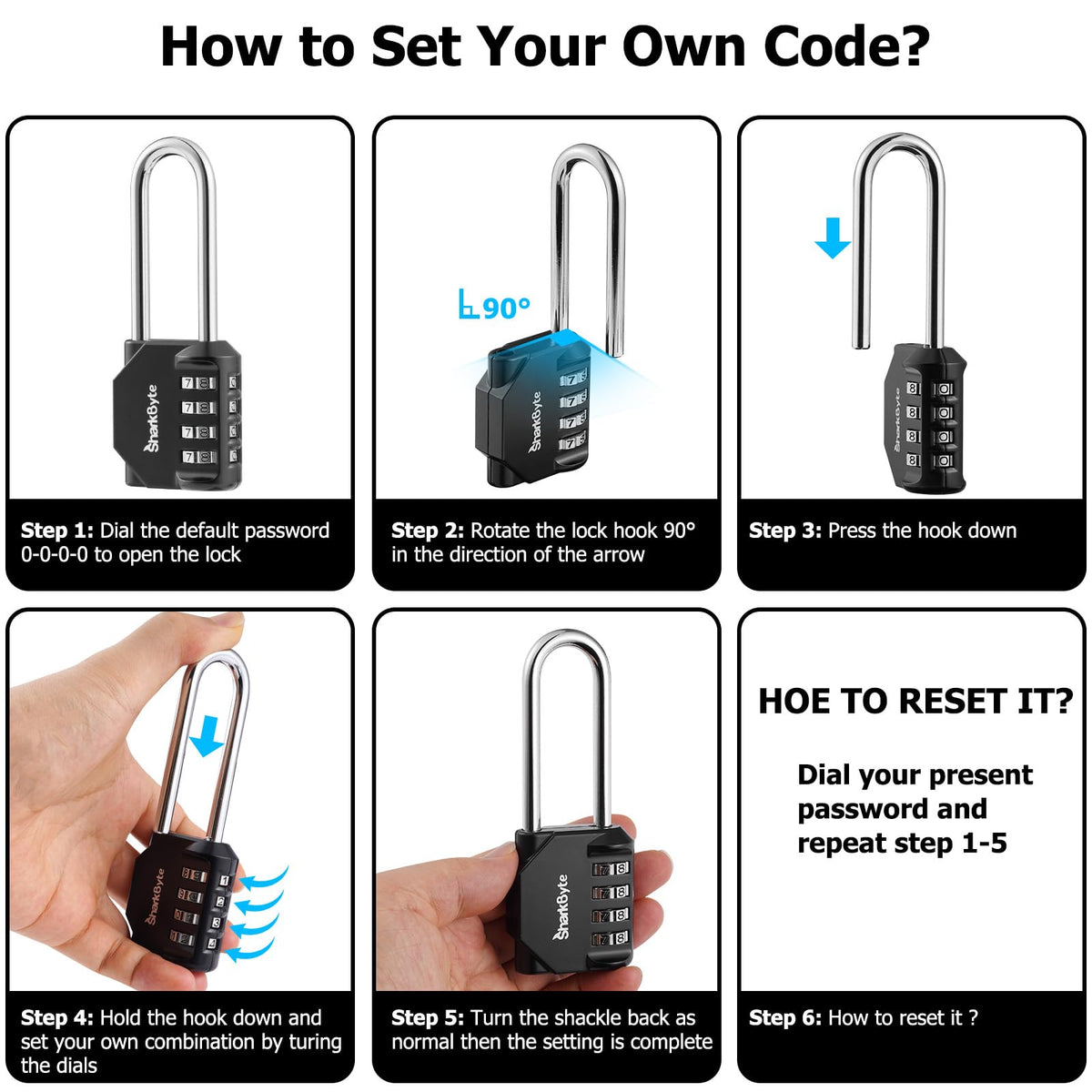SharkByte Heavy Duty Combination Padlock – 4-Digit Weatherproof Outdoor Lock with Stainless Steel Shackle, Anti-Rust Resettable Code for Gym, School, Locker, Shed, Toolbox, Gate & Warehouse - Red