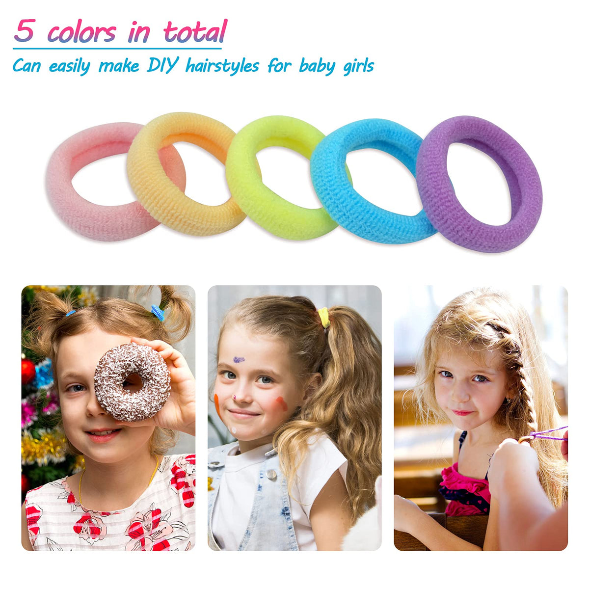 Hanyousheng 200 Pcs Baby Hair Bands, Multicolor Toddler Hair Bobbles, Baby Hair Bobbles, Toddler Hair Bands, Seamless Elastic HairBands, BabyHair Ties, for BabyGirls Kids Toddlers