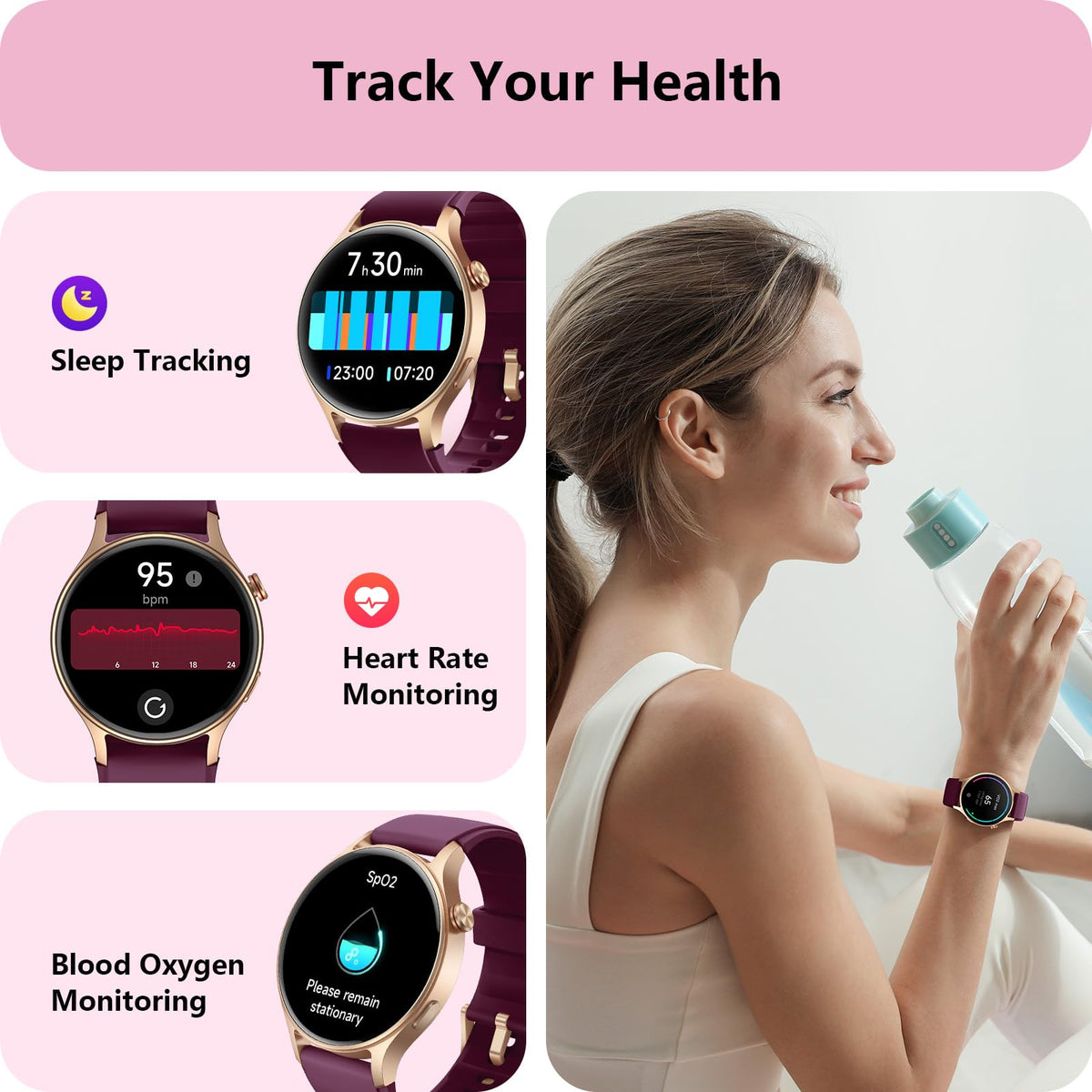 Smart Watch for Women, Answer/Make Call, 1.32'' AMOLED Ultra-Clear Screen Fitness Trackers with Heart Rate/Sleep/SpO2 Monitor, Smartwatch for iPhone/Samsung/Android, 110+ Sport Modes, 3ATM Waterproof