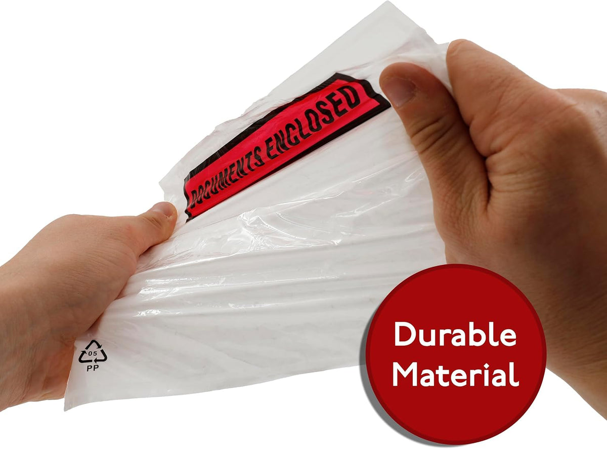100 x A5 Printed Document Wallets (225 x 165mm), Waterproof A5 Plastic Wallets Printed with Documents Enclosed for Invoices, Labels, Delivery Notes and Packing Lists