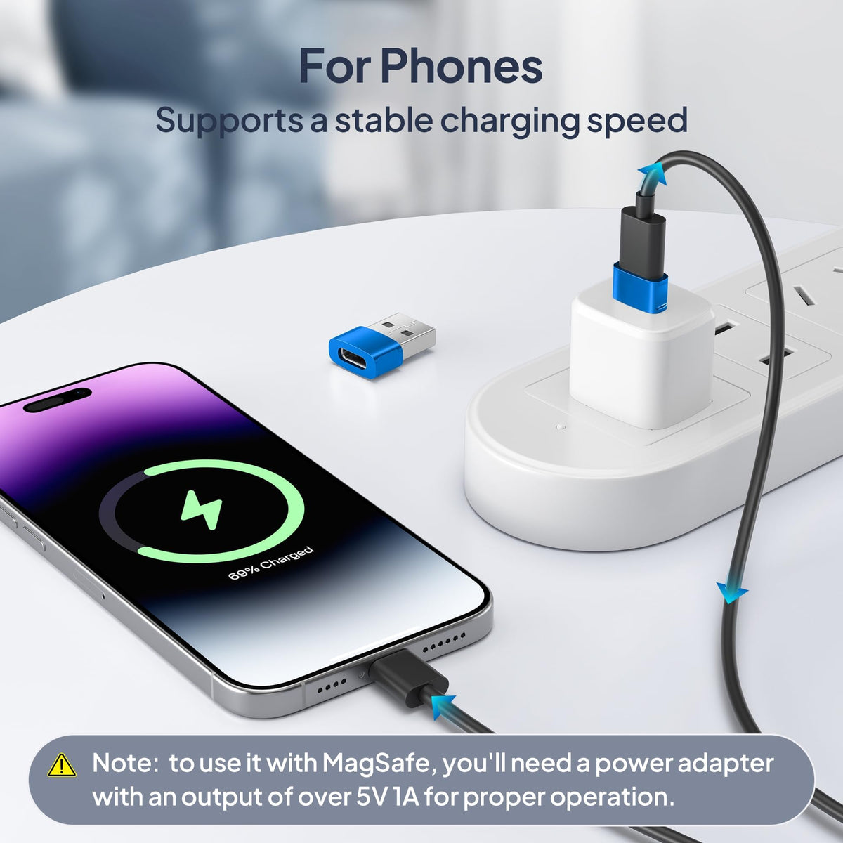 BASESAILOR USB to USB C Adapter 3Pack,Charger Plug for iPhone Duo 18 17 Pro