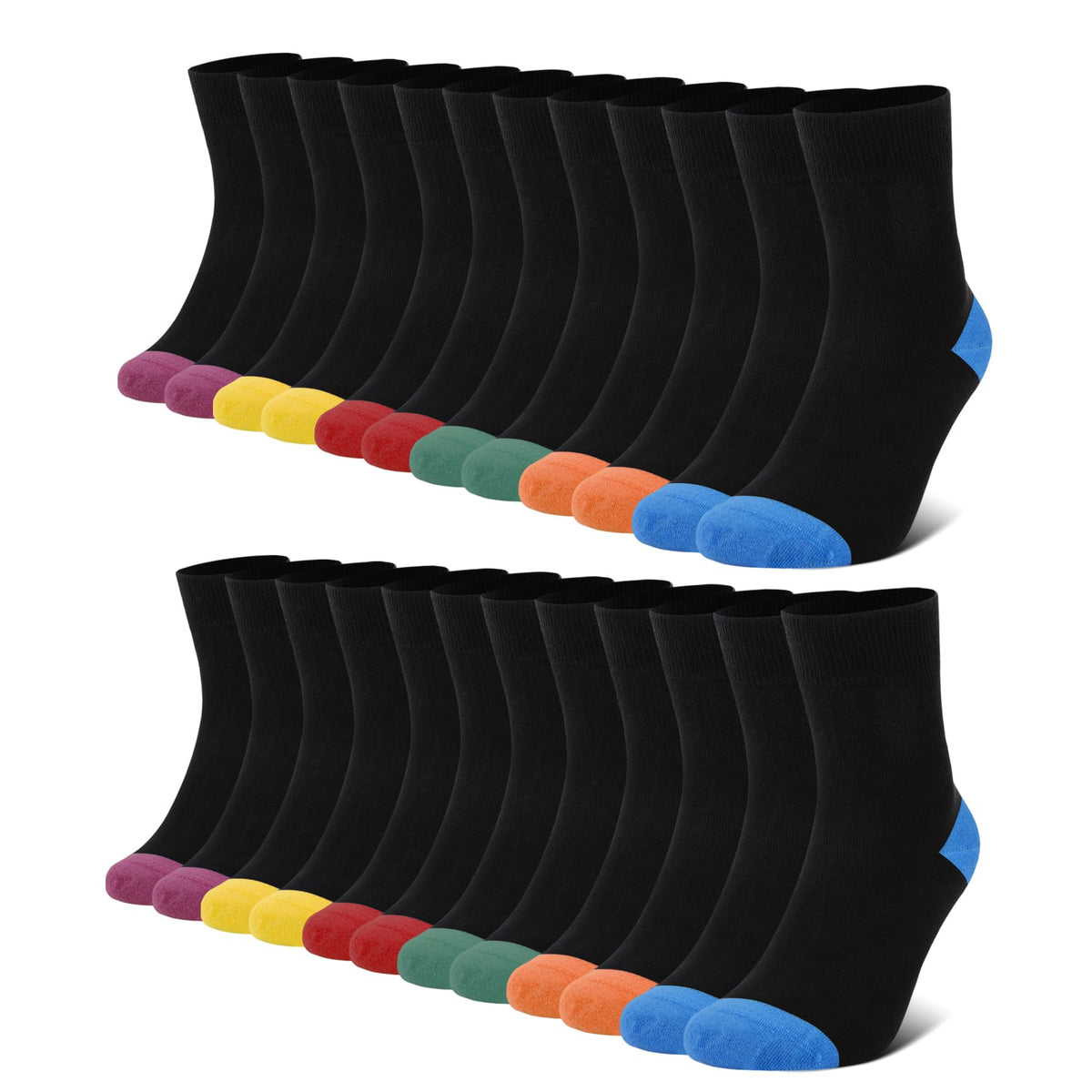 FALARY 12 Pairs Black Mens Socks, Plain Cotton Socks for Men & Women