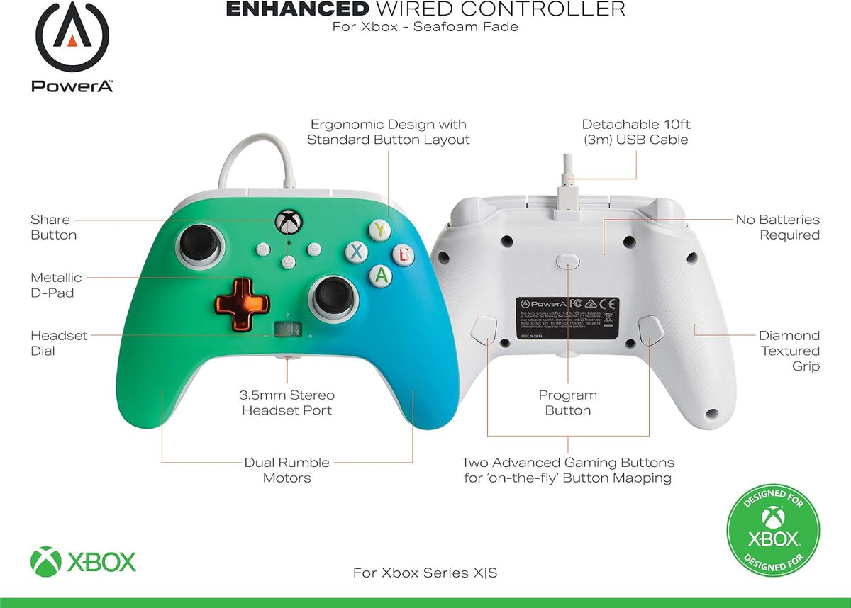 PowerA Enhanced Wired Controller for Xbox Series X|S – Seafoam Fade (Amazon Exclusive)