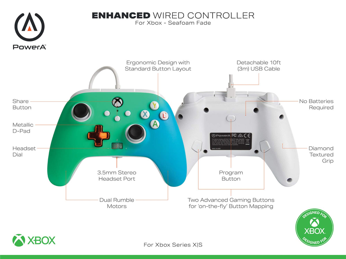 PowerA Enhanced Wired Controller for Xbox Series X|S – Seafoam Fade (Amazon Exclusive)