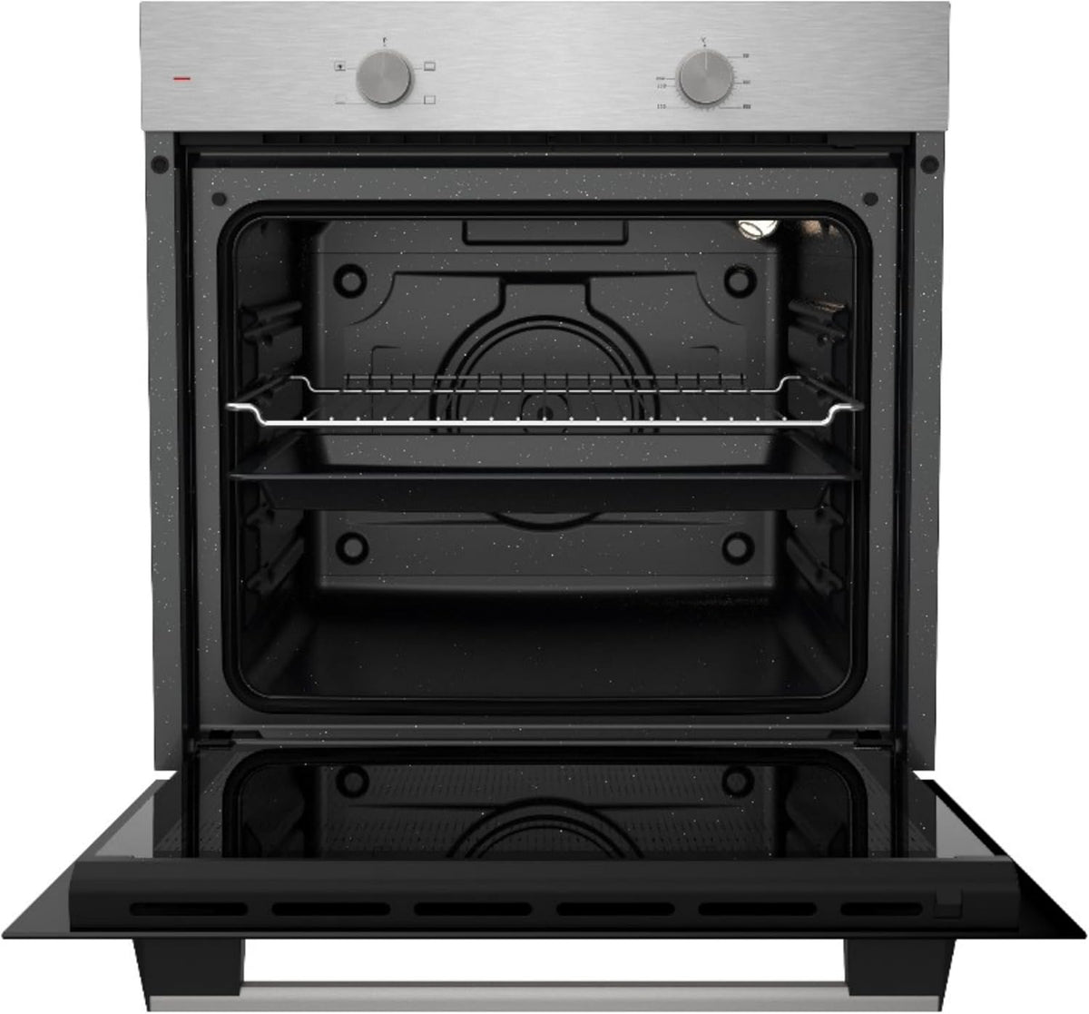 60cm Built-In Electric Static Oven - Stainless Steel & Black Glass Door