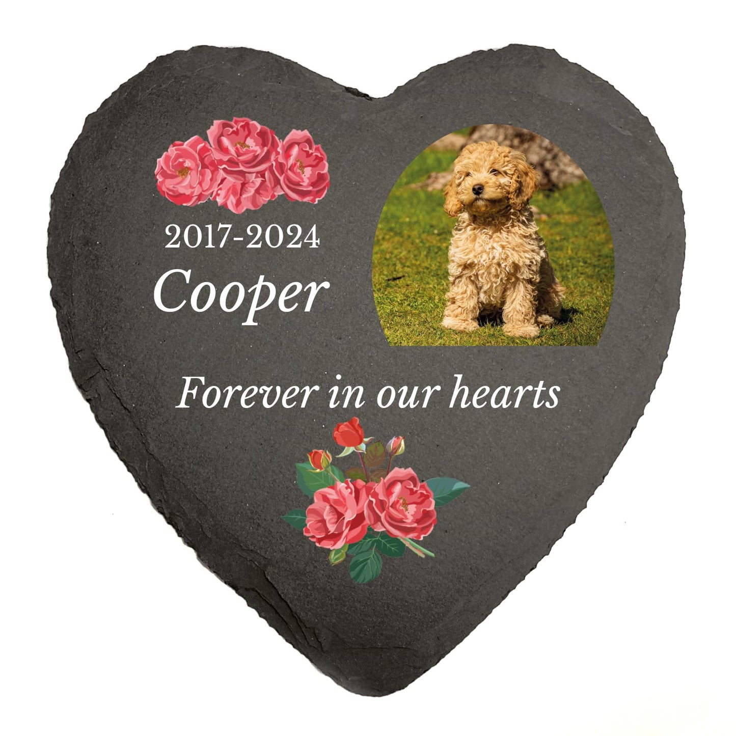 You Personalise Personalised UV Printed Photo Memorial Slate- Custom Message & Photo- Heart Slate, Optional Display Stand- Outdoor & Indoor Use- 100 x 100 mm