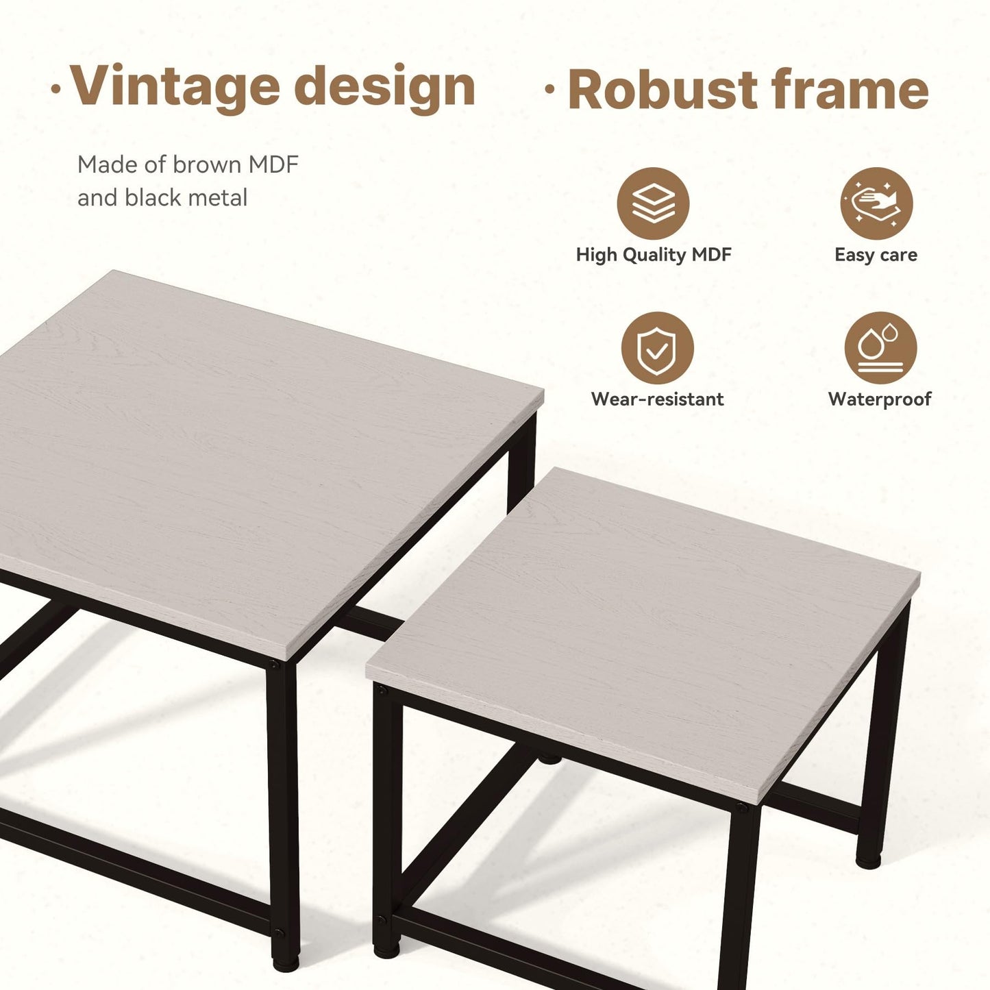 Hawthyhome Coffee Tables, Round Nesting Tables Tet of 2, Modern Side Tables with Metal Frame, Industrial Stacking End Tables for Living Room Bedroom Office, 60 * 60 * 45cm, Brown