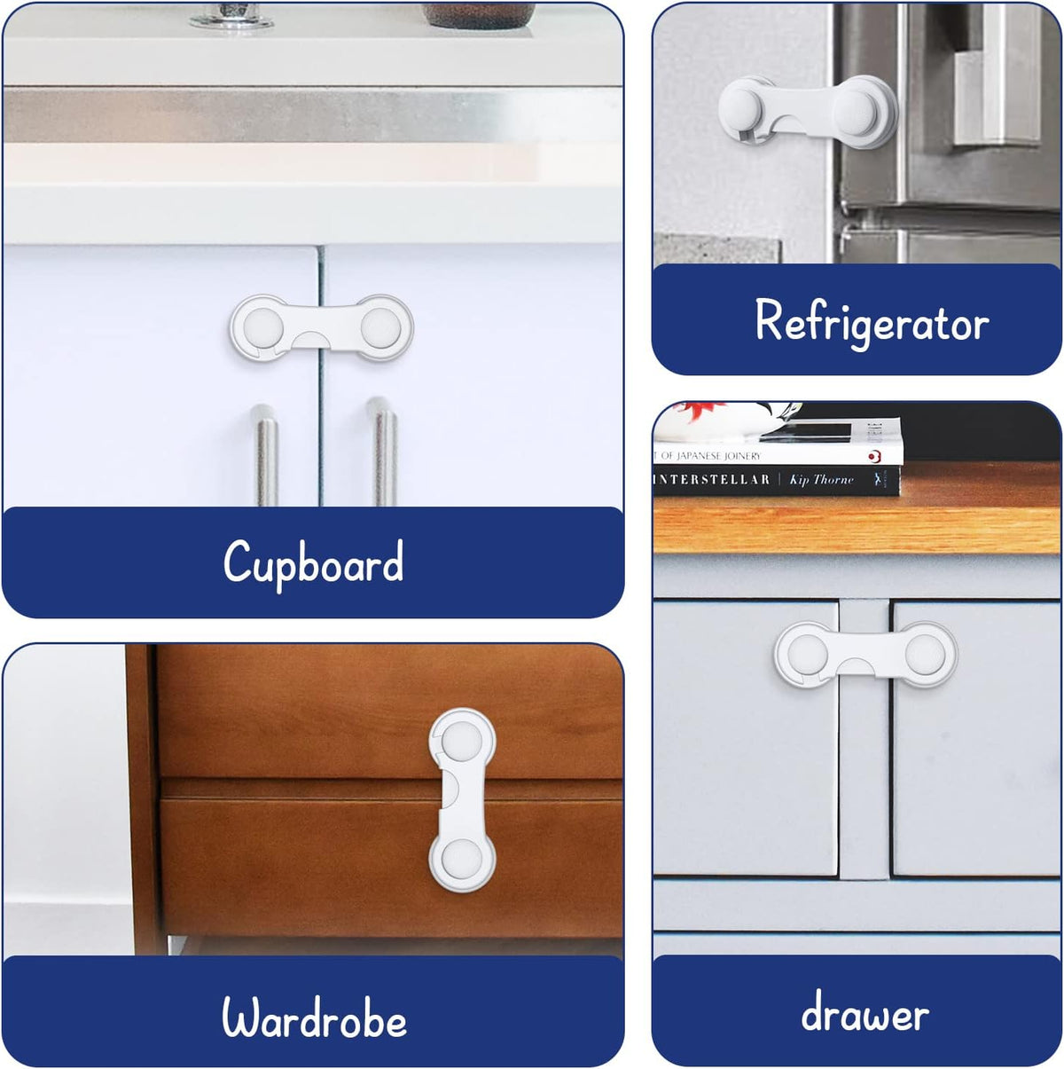 Cupboard Locks for Children 12 Pack - White