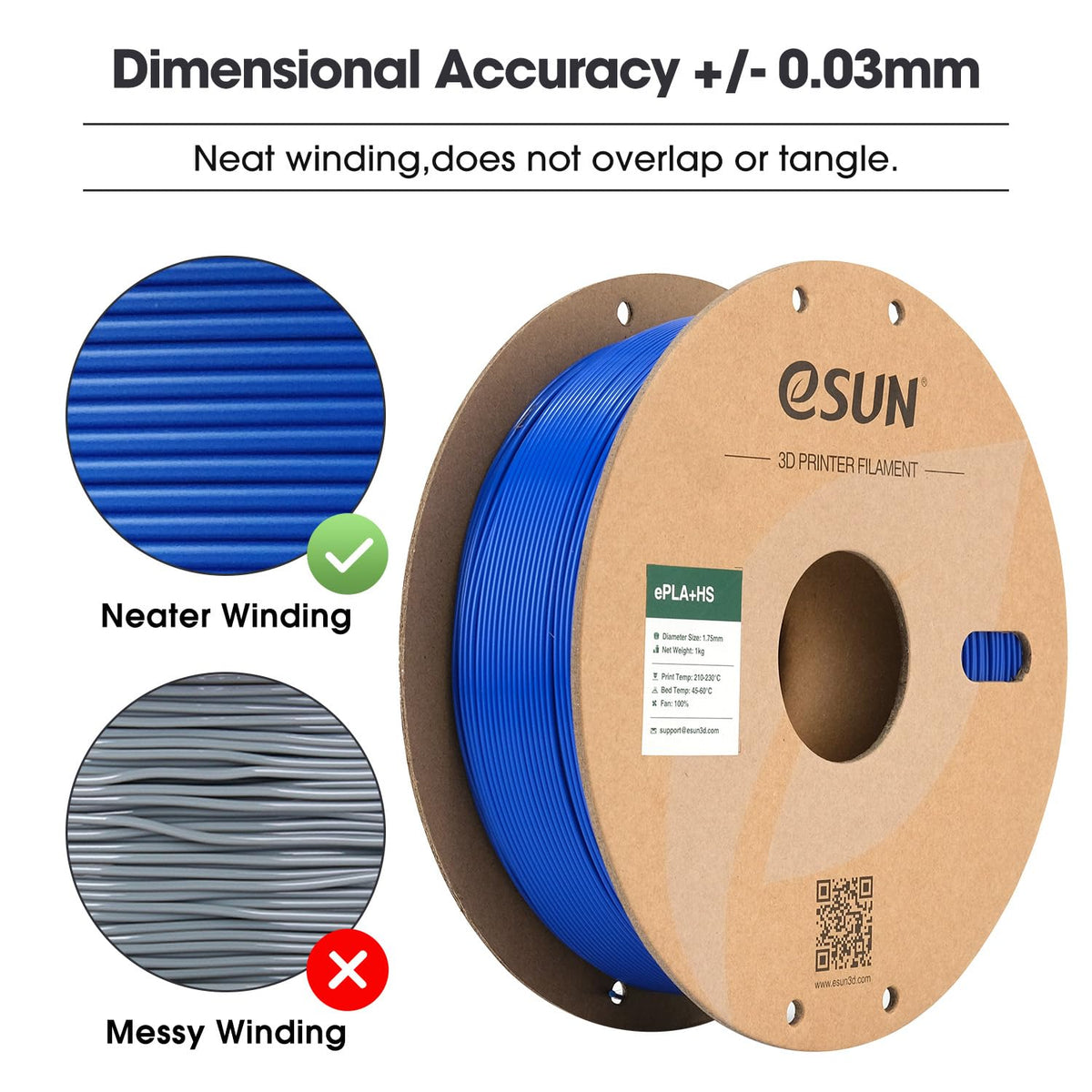 eSUN PLA+ Filament 1KG, PLA+HS High Speed 3D Printer Filament, Cold White