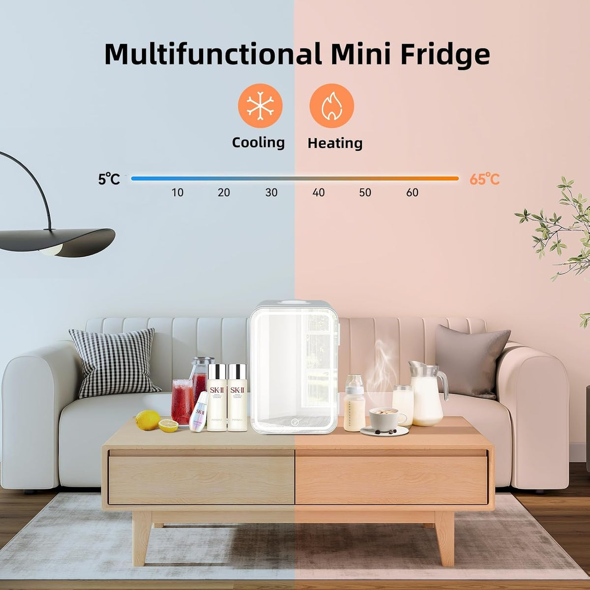 ARTETHYS Mini Fridge for Bedrooms, 8L Skincare Fridge with LED Mirror