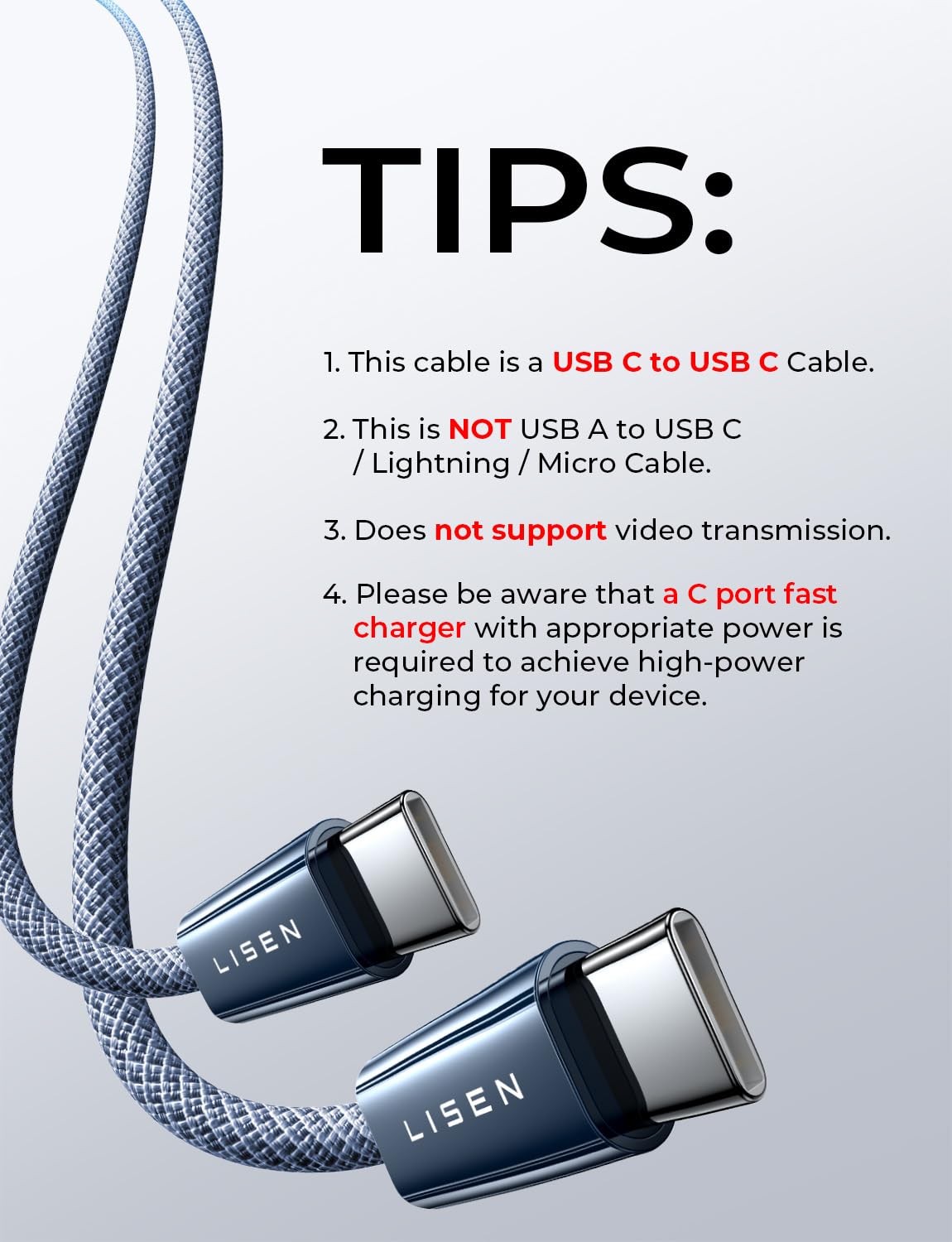 LISEN 240W USB C to USB C Cable 2-Pack, 2m USB C Charger Cable Fast Charger