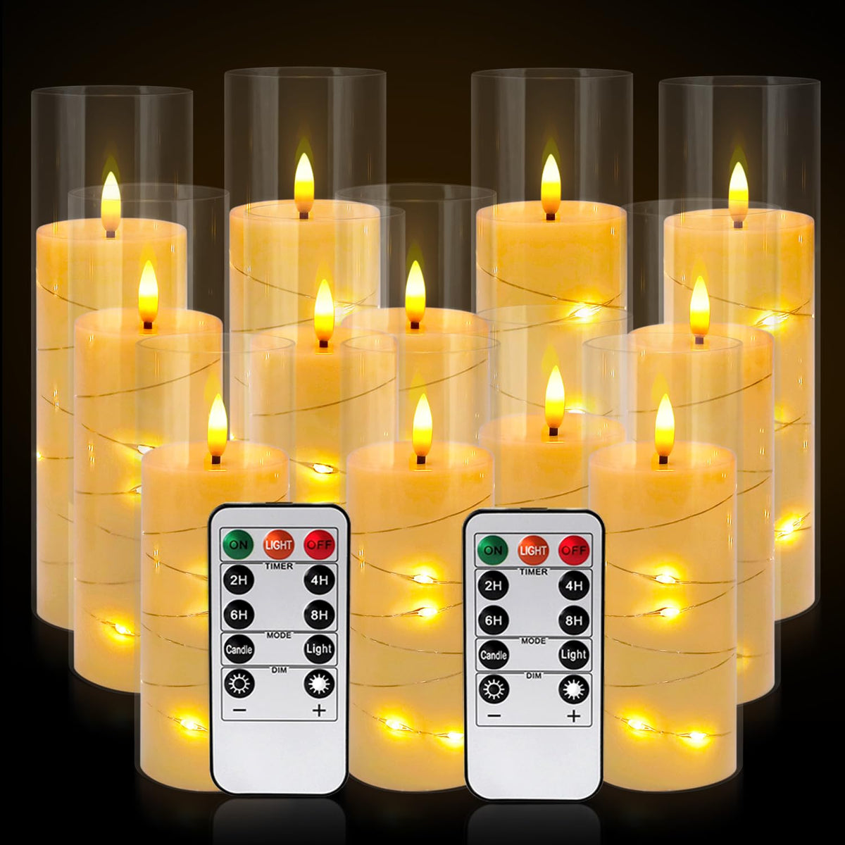 LIVEN Flickering Flameless Candles Battery Operated with Remote,Led Pillar Candles with Realistic Moving Wick Candles for Halloween,Christmas,Home Decor Pack of 12 (D2.2 xH 5" 6" 7")(White)