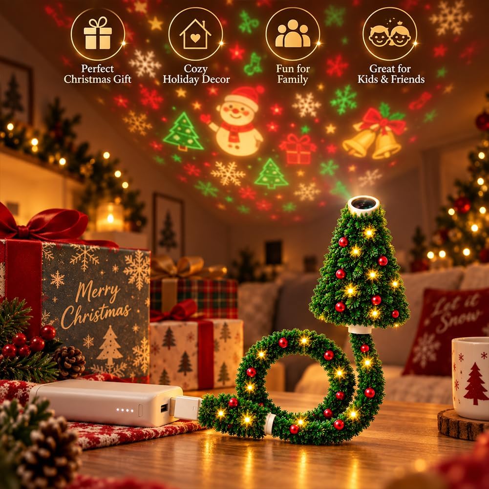 Christmas Projector Light, Plug and Play HD Christmas Projector