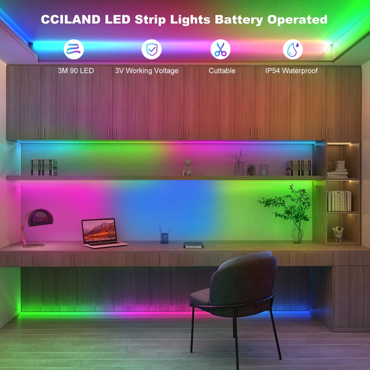 CCILAND 3M 90 LED Battery Strip Lights with Remote 8 Modes Timer