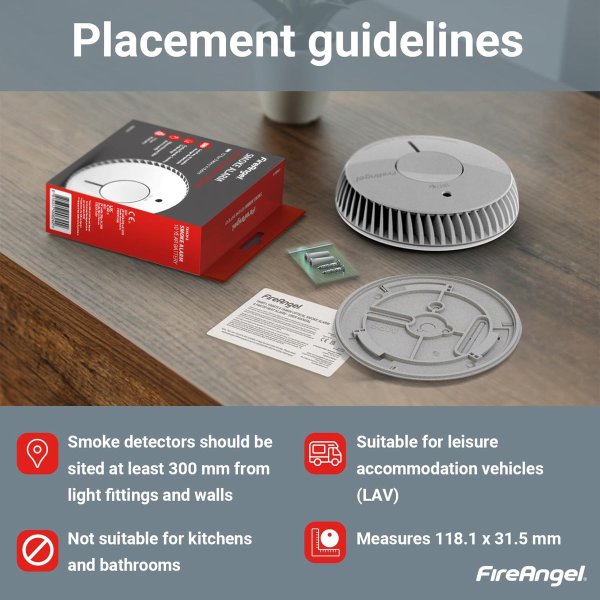FireAngel FA6620 Optical, Battery Powered Fire/Smoke Alarms for Home