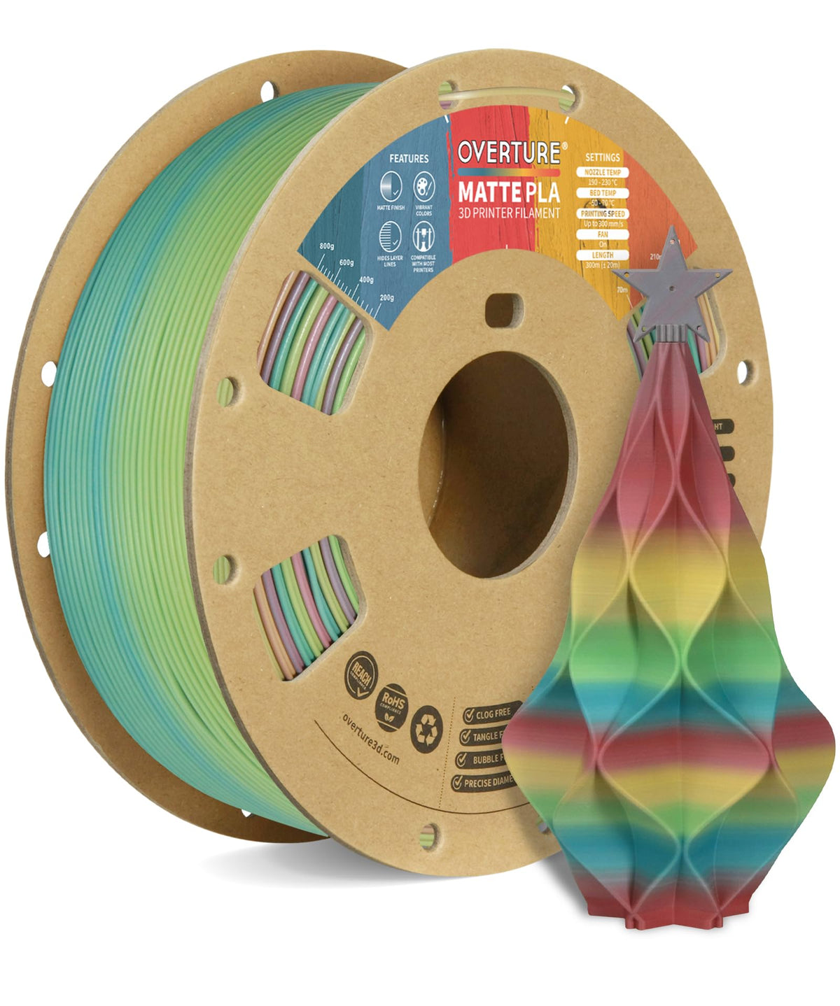OVERTURE Matte PLA 3D Printer Filament 1.75mm, 1kg Light Brown